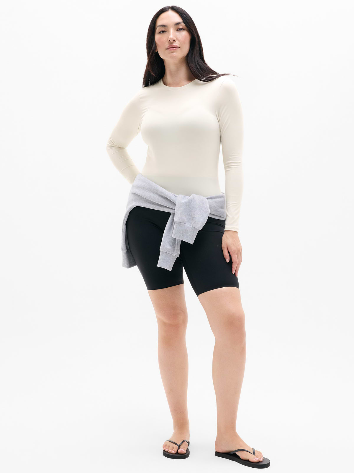 BodyMove Crew Neck Long Sleeve Top - Bone