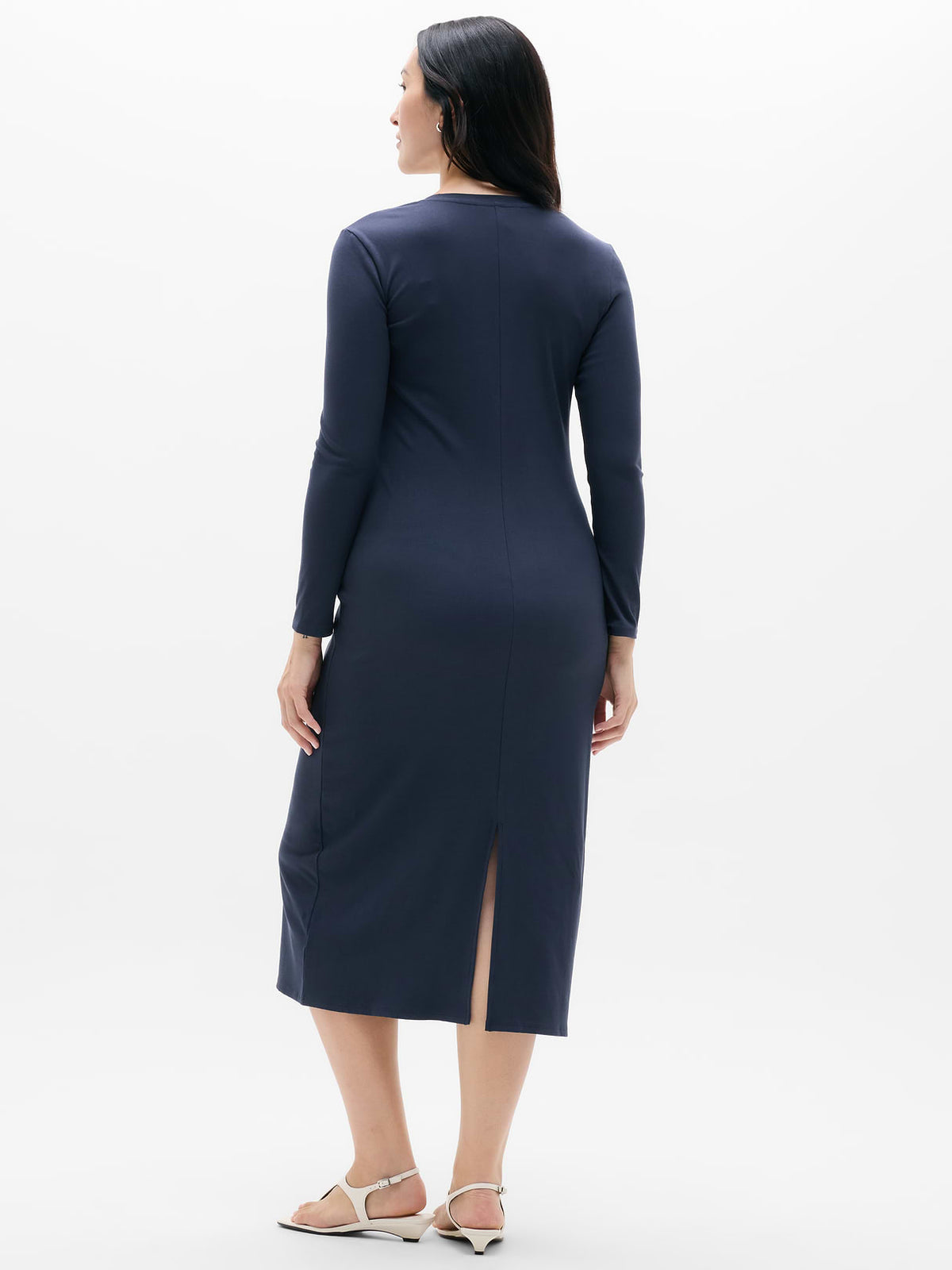 Signature Rib Long Sleeve Maxi Dress - Navy