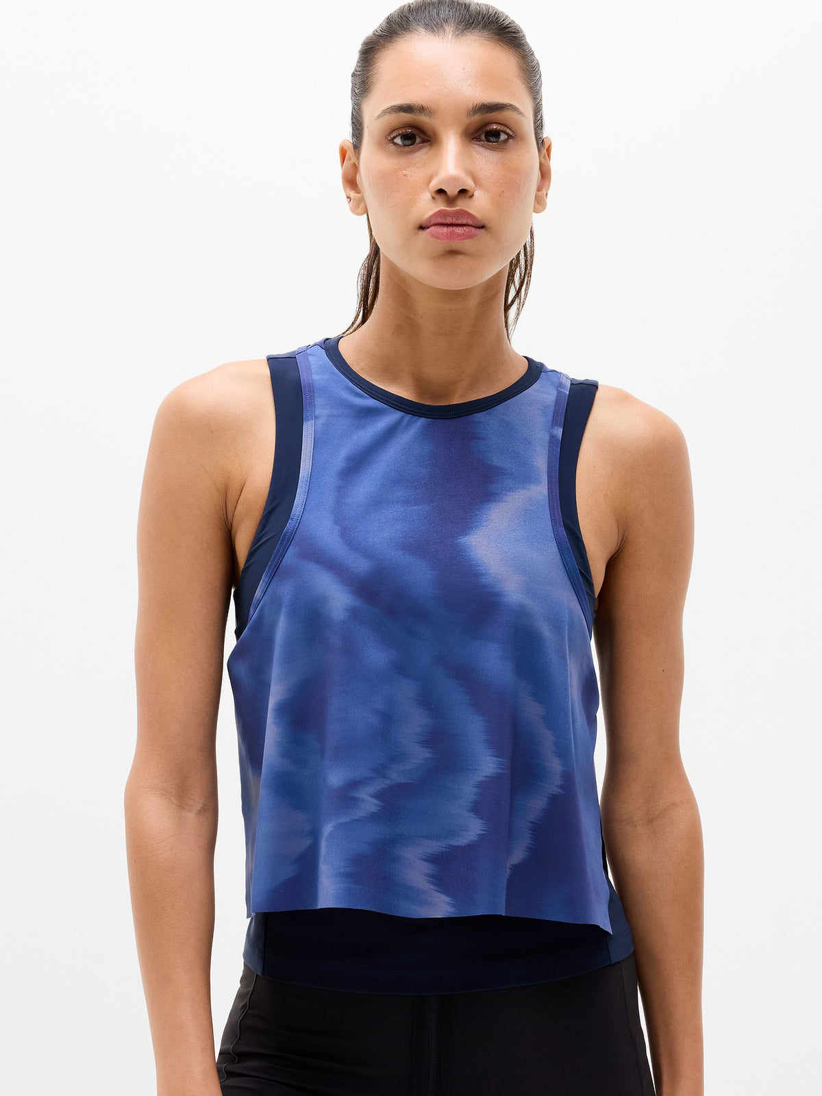 Endurance Built-In Bra Tank - Motion Abstract Navy