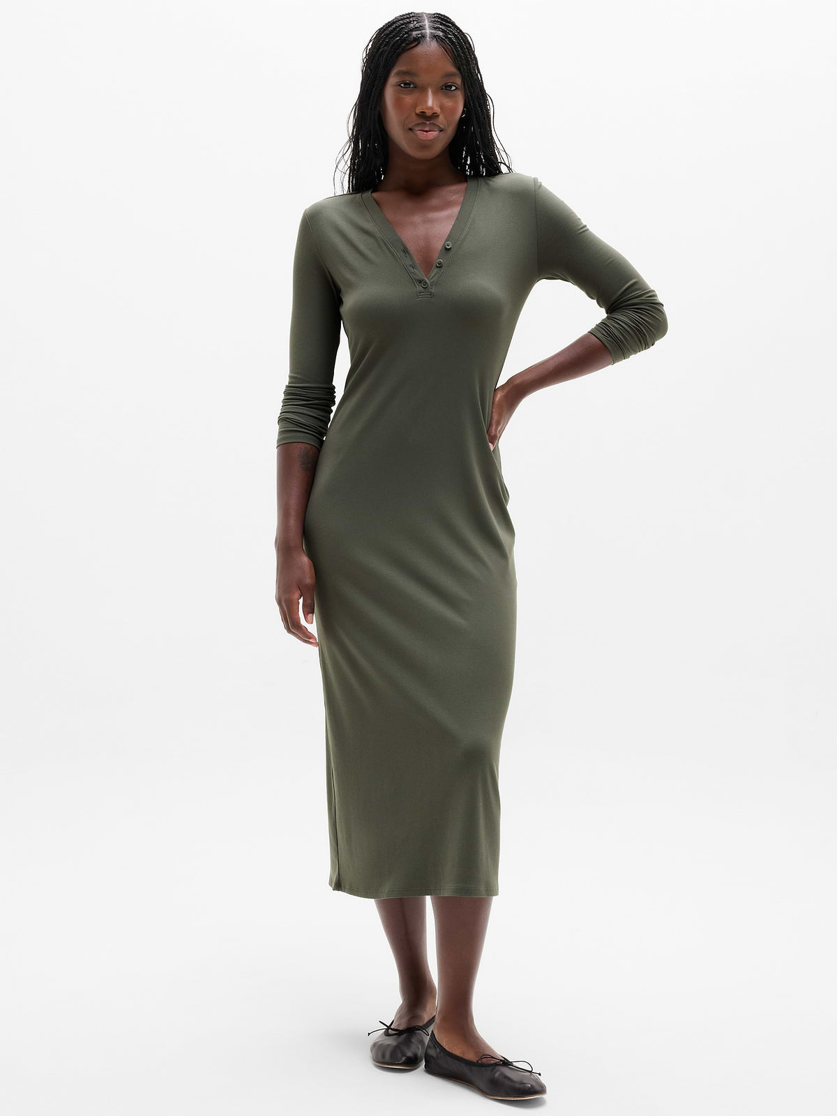 Signature Rib Long Sleeve Maxi Dress - Jungle