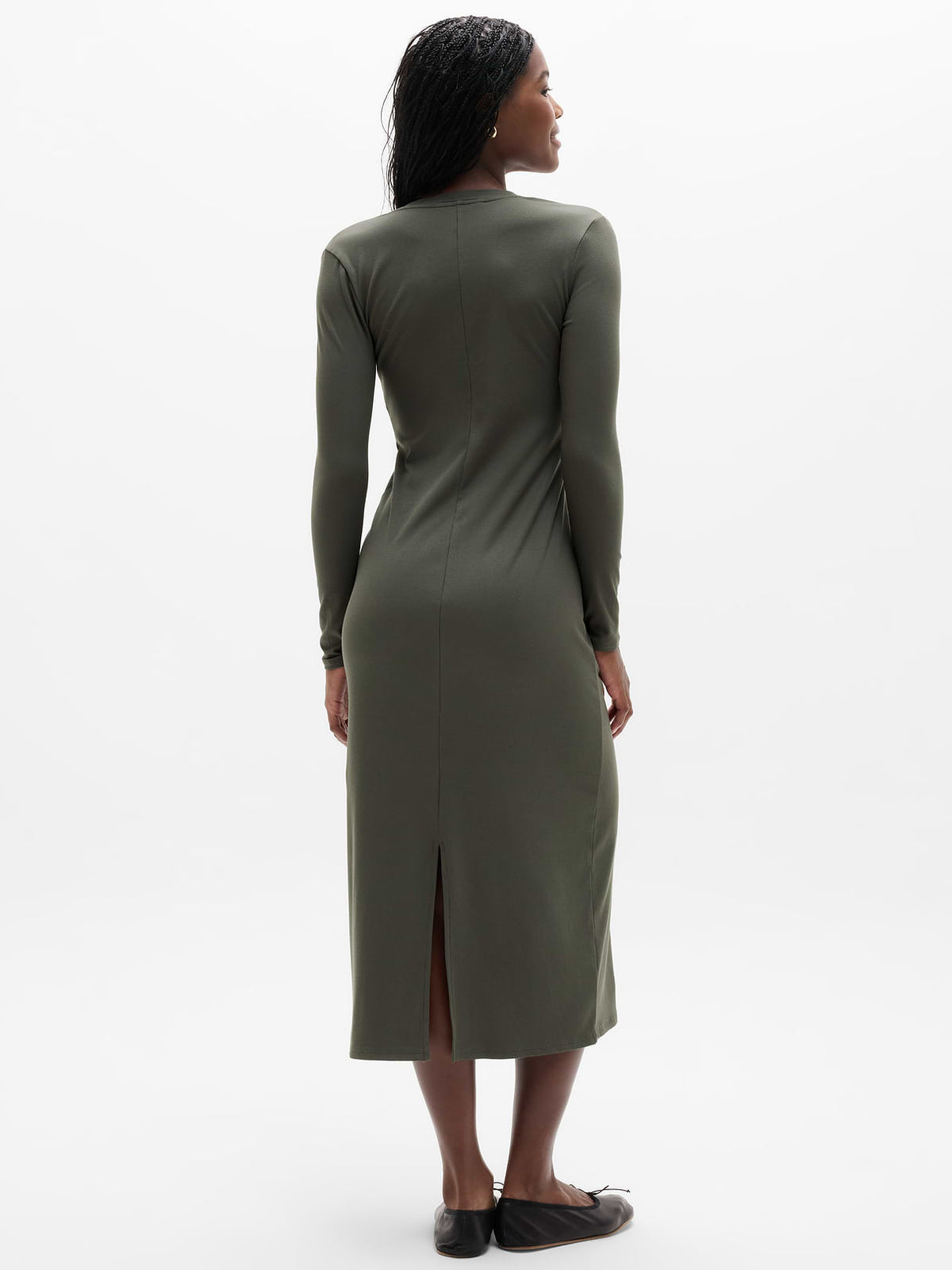 Signature Rib Long Sleeve Maxi Dress - Jungle