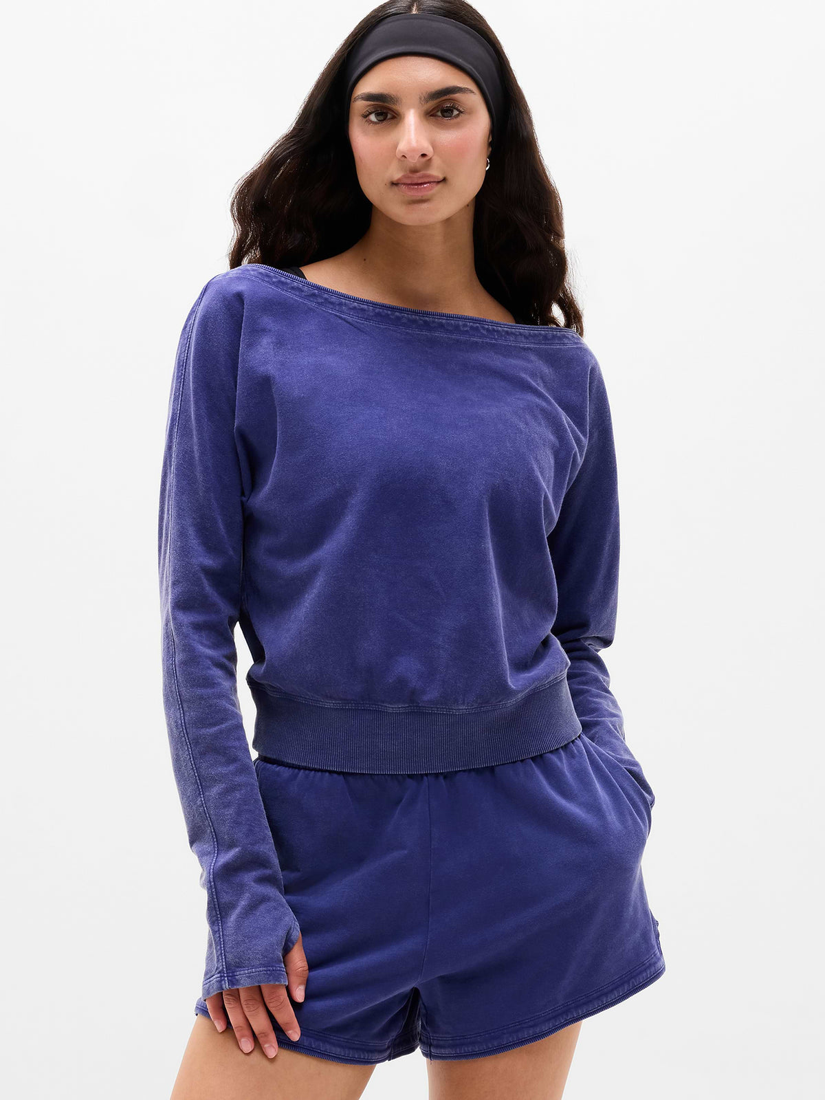 Airy Cotton Terry Snow Wash Boat Neck Sweatshirt - Mystic