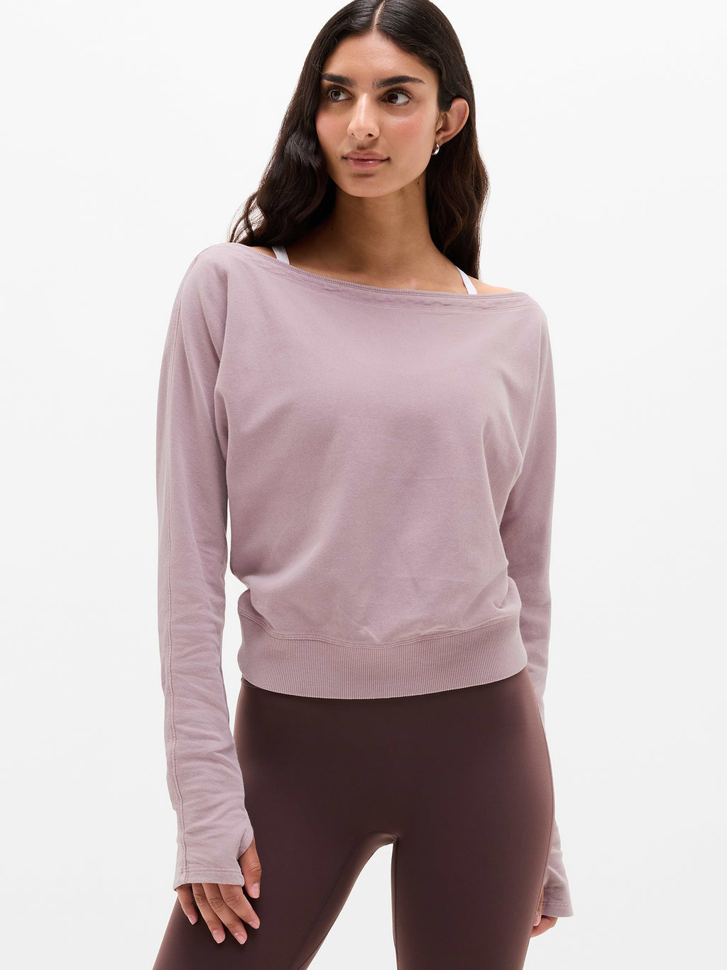 Airy Cotton Terry Snow Wash Boat Neck Sweatshirt - Blush