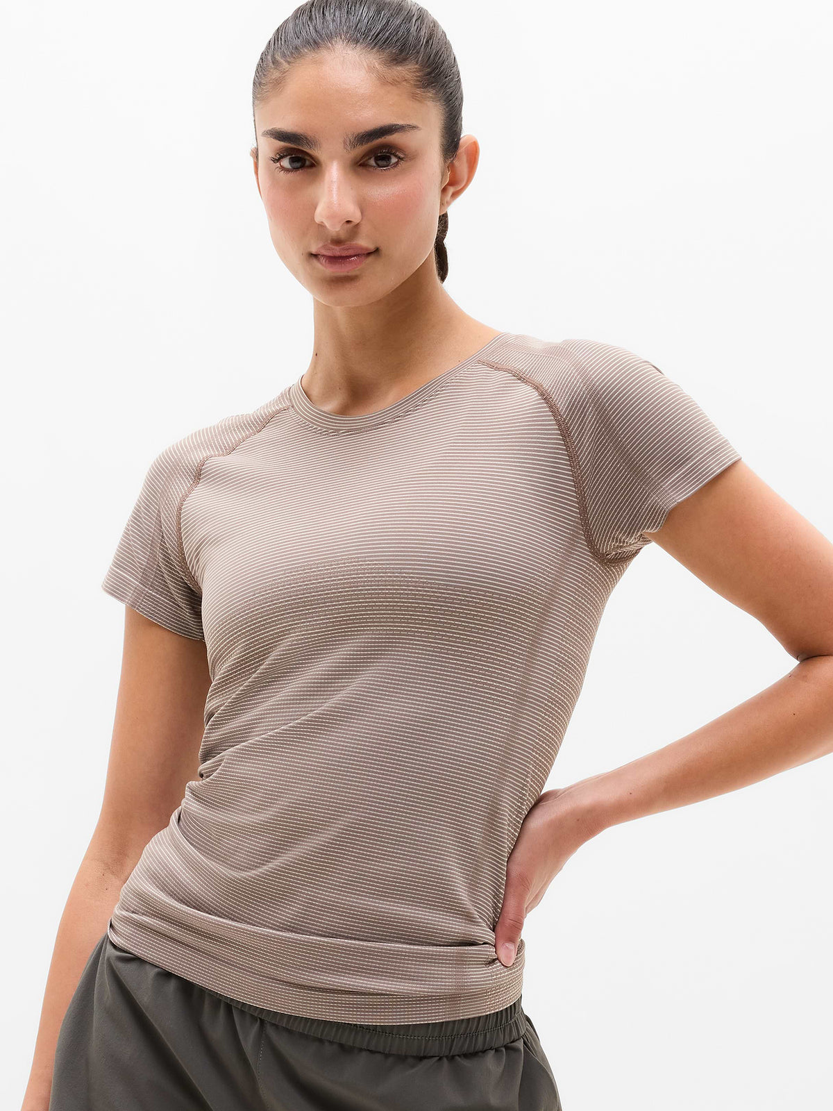 Momentum Flex Tee - Umber/Pearl Mini Stripe