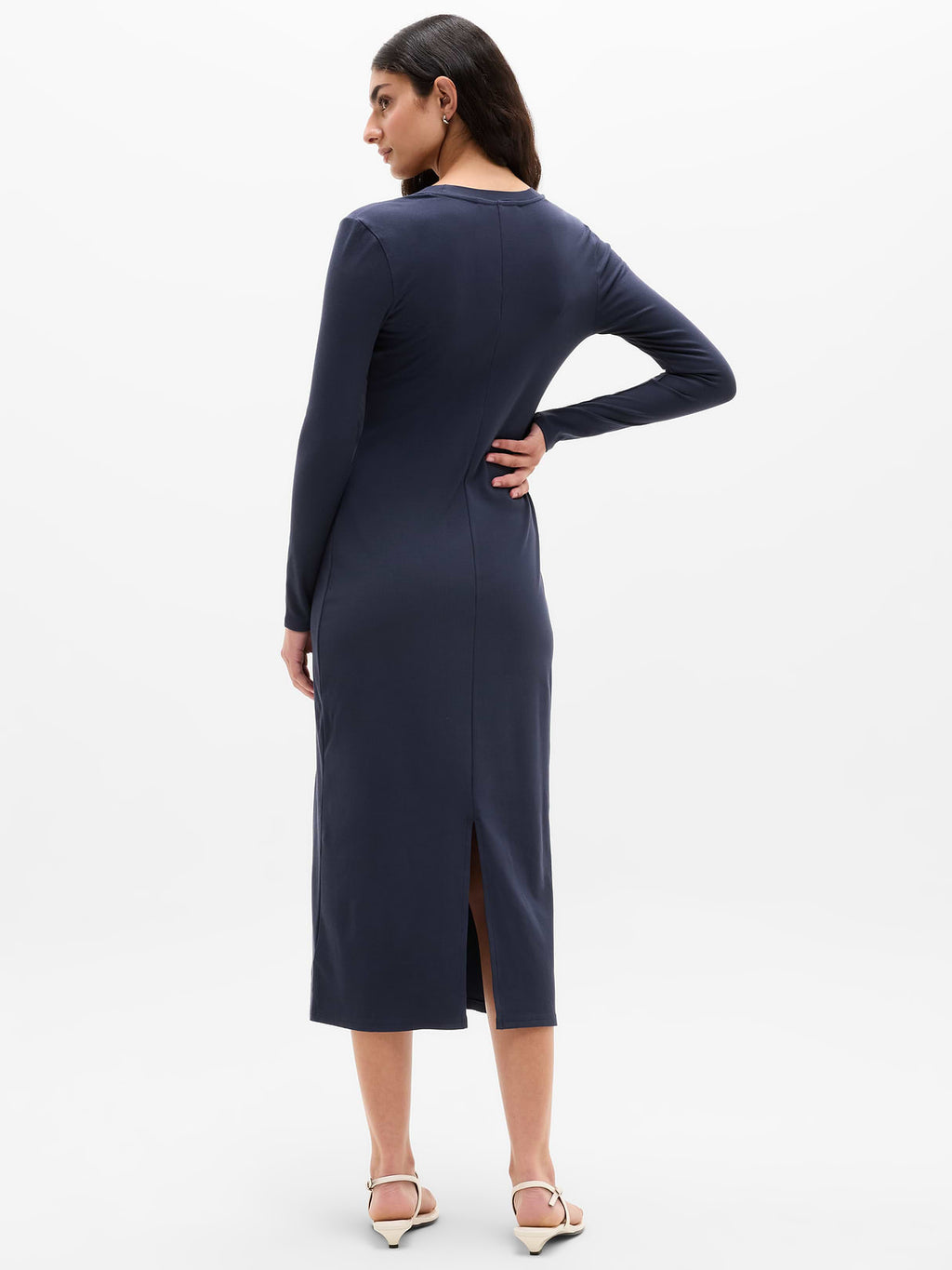 Signature Rib Long Sleeve Maxi Dress - Navy