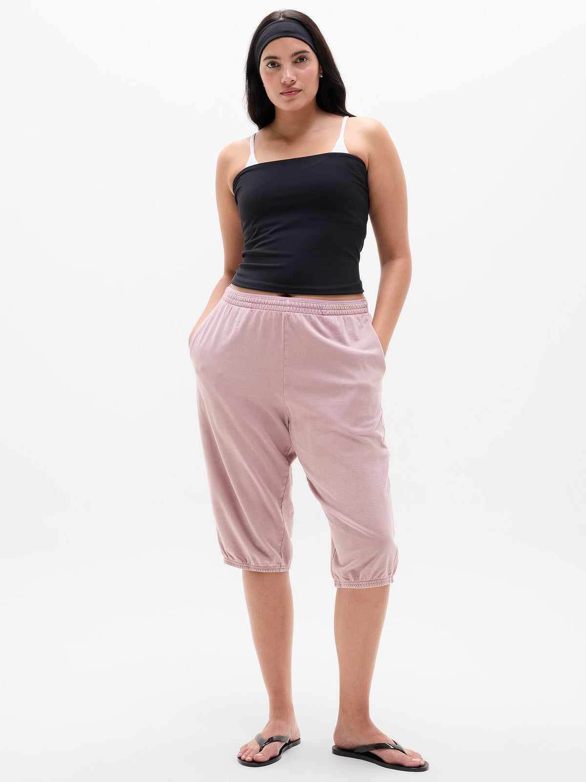 Airy Cotton Terry Snow Wash Capri - Blush