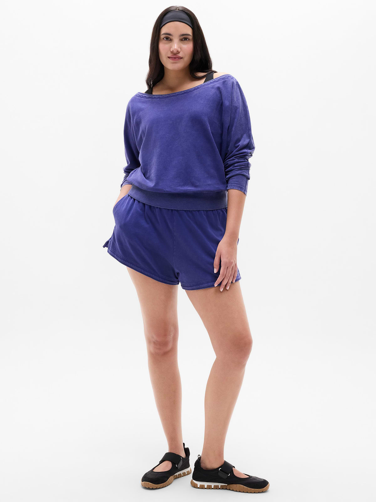 Airy Cotton Terry Snow Wash Boat Neck Sweatshirt - Mystic