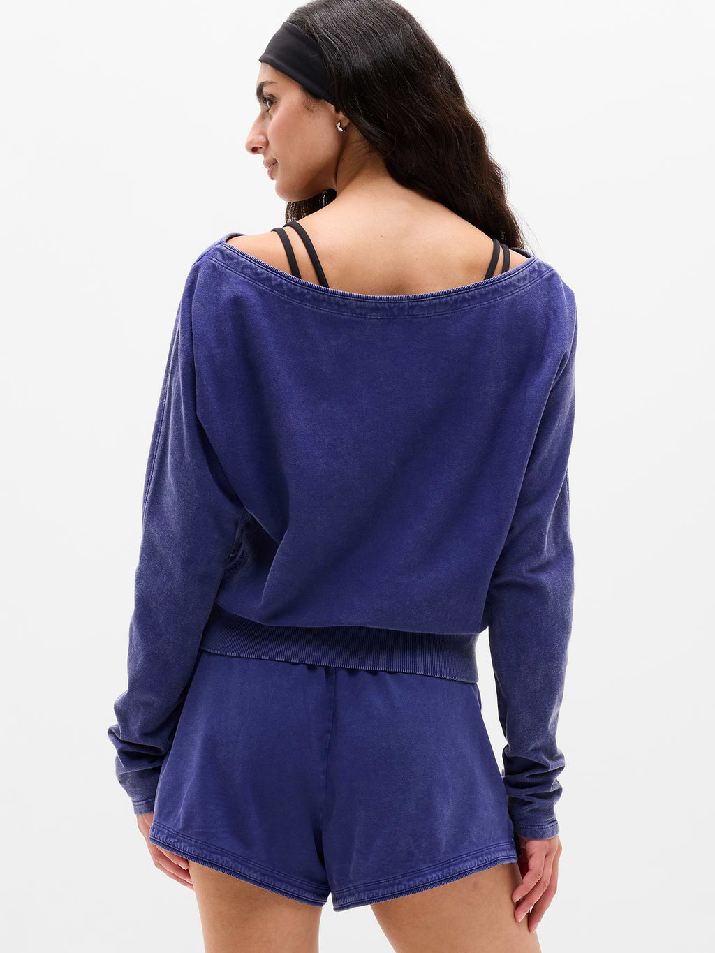 Airy Cotton Terry Snow Wash Boat Neck Sweatshirt - Mystic