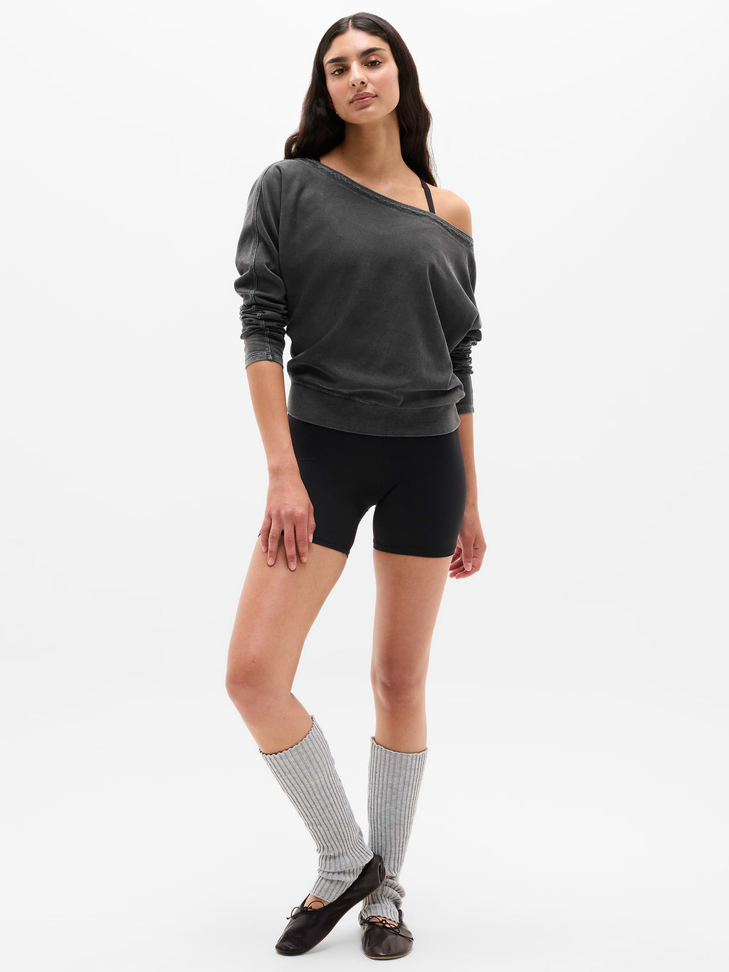 Airy Cotton Terry Snow Wash Boat Neck Sweatshirt - Ash