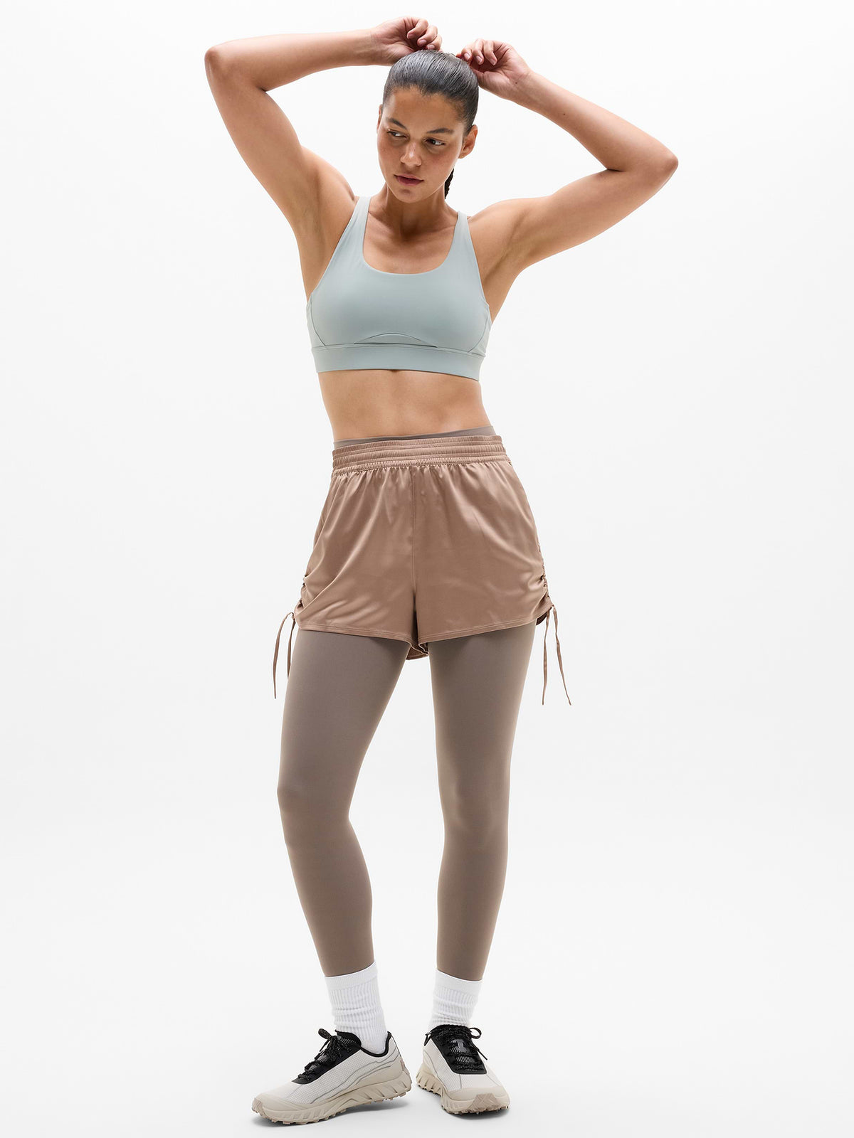 Featherweight Satin Ruched Run Short - Savanna