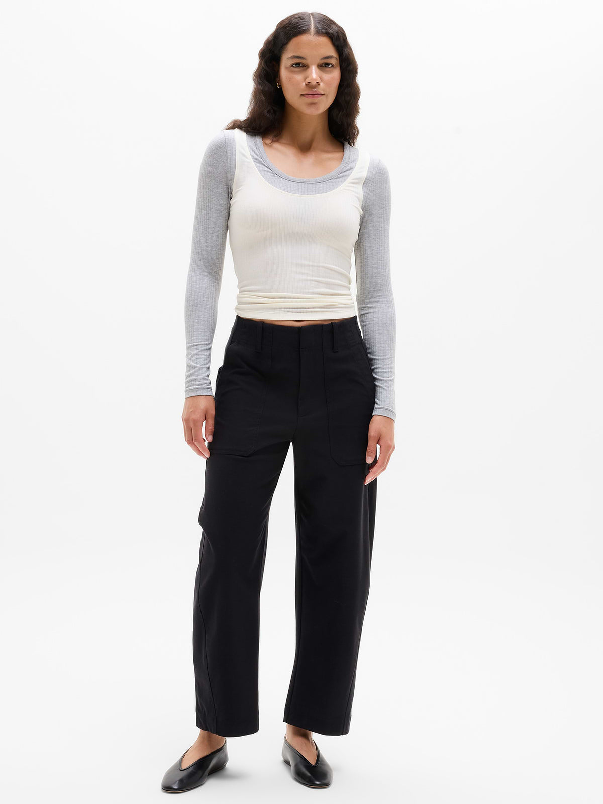 Perfect Rib Layered Top - Grey Heather/Pearl