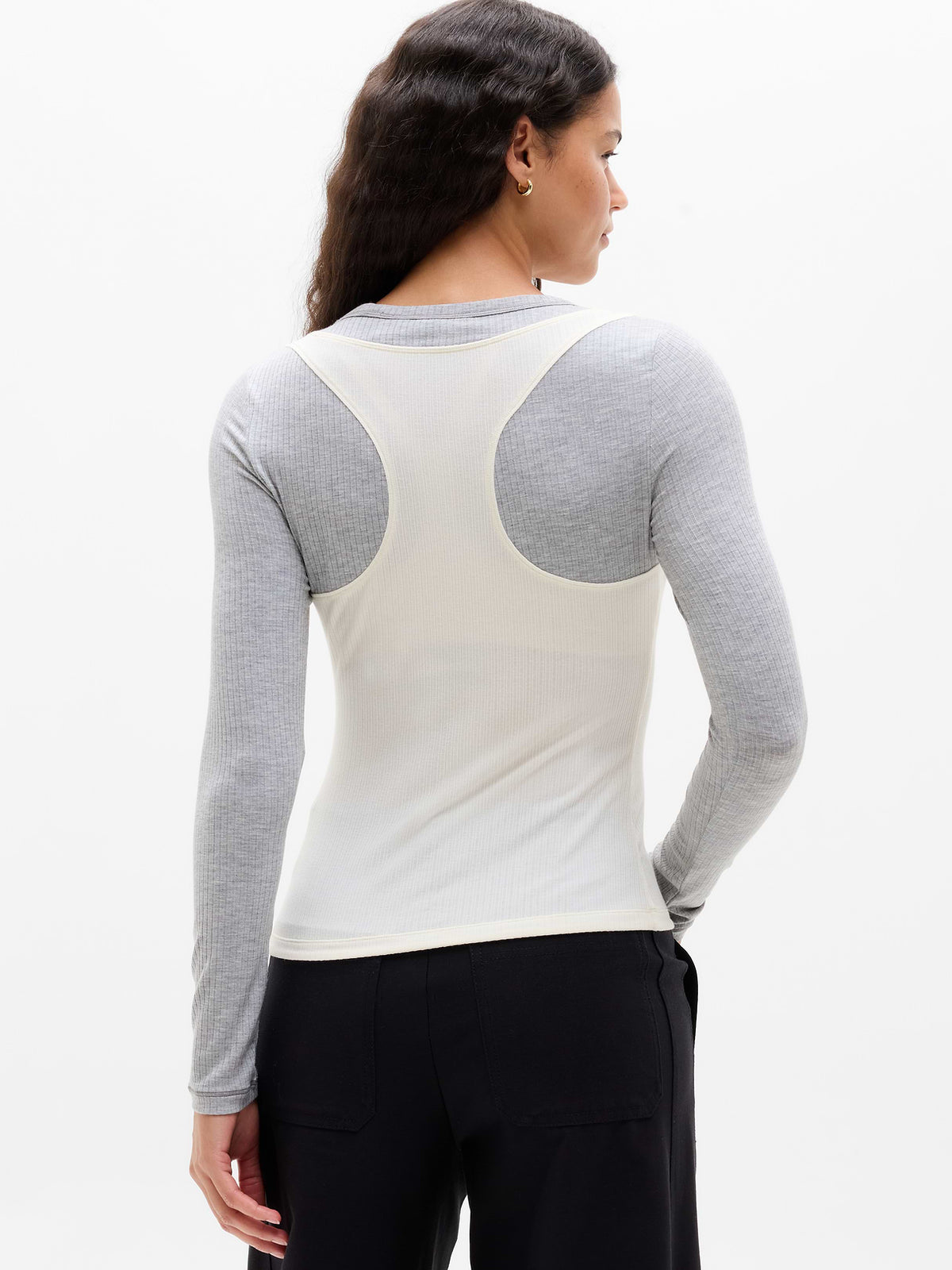 Perfect Rib Layered Top - Grey Heather/Pearl