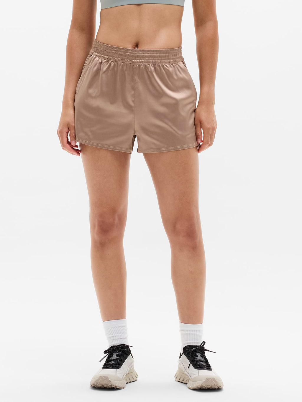 Featherweight Satin Ruched Run Short - Savanna