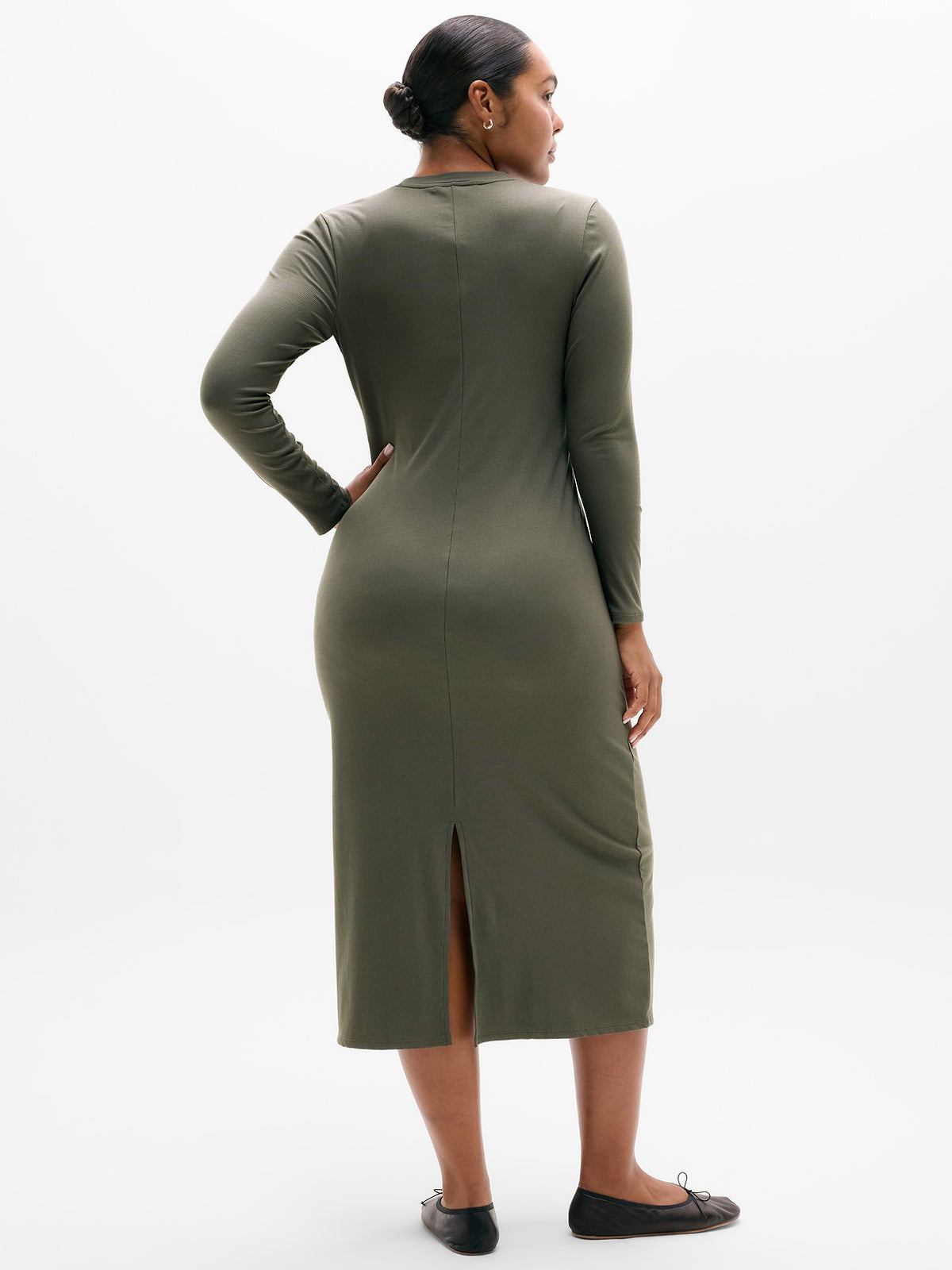 Signature Rib Long Sleeve Maxi Dress - Jungle