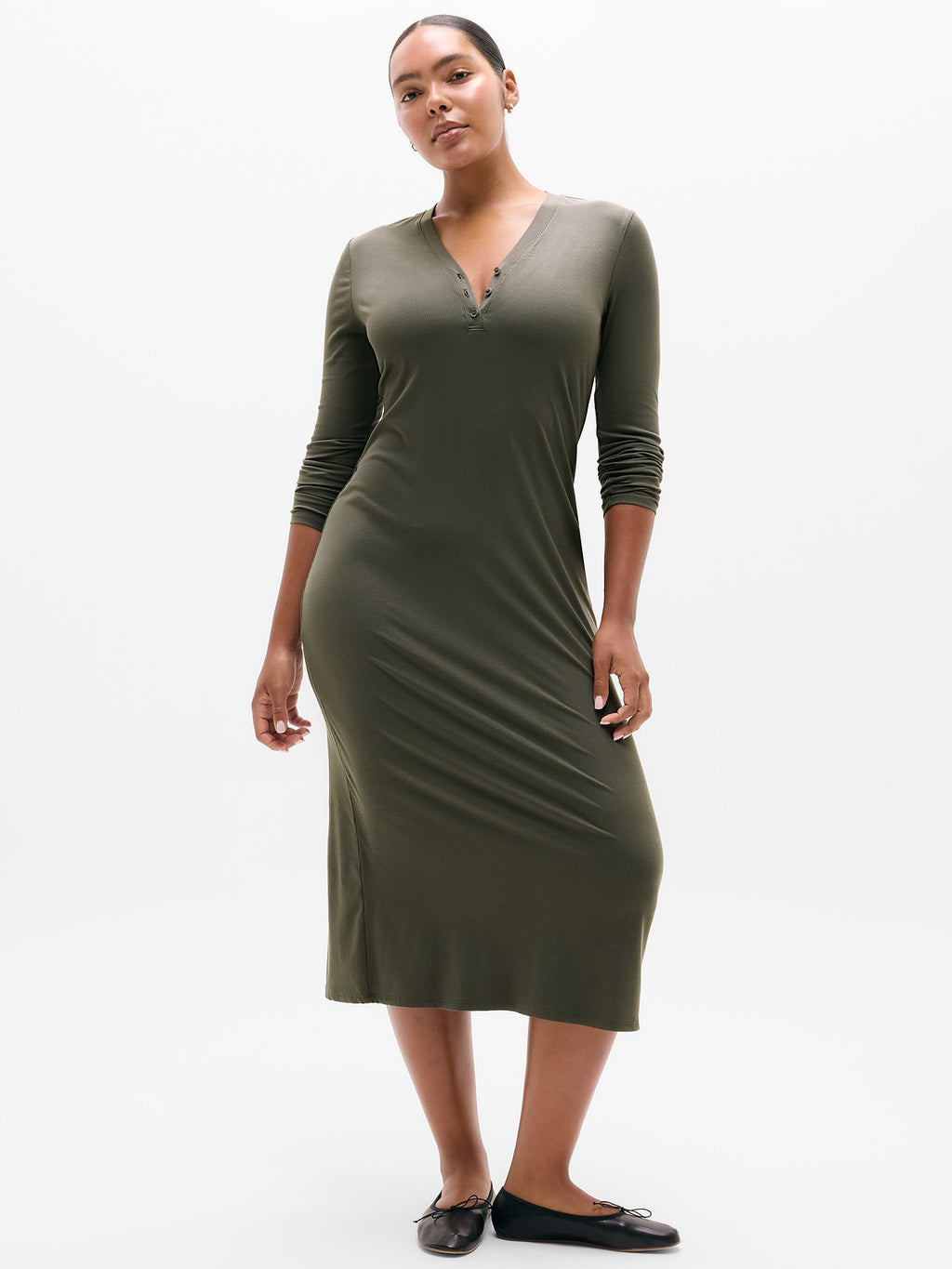 Signature Rib Long Sleeve Maxi Dress - Jungle