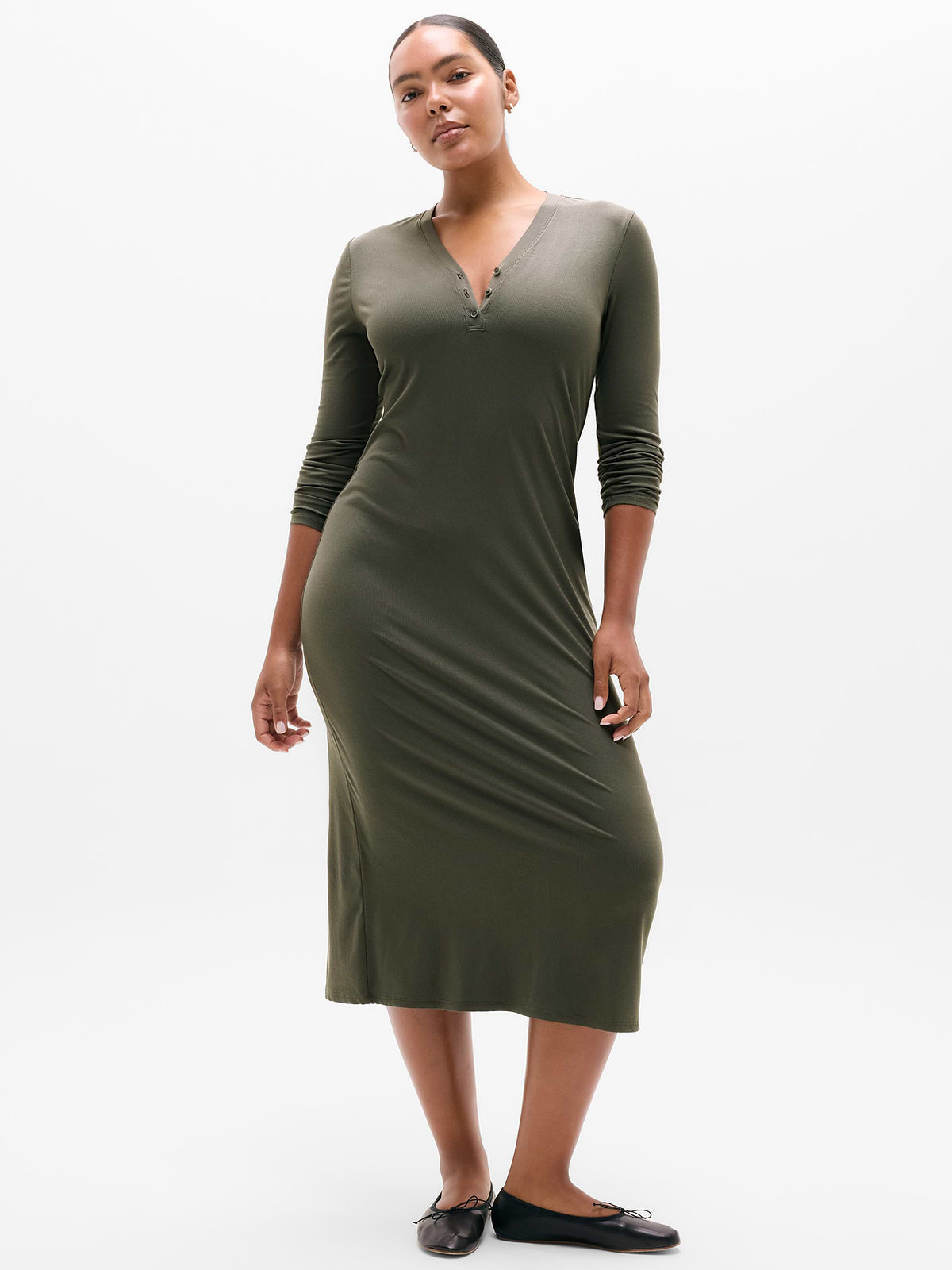 Signature Rib Long Sleeve Maxi Dress - Jungle