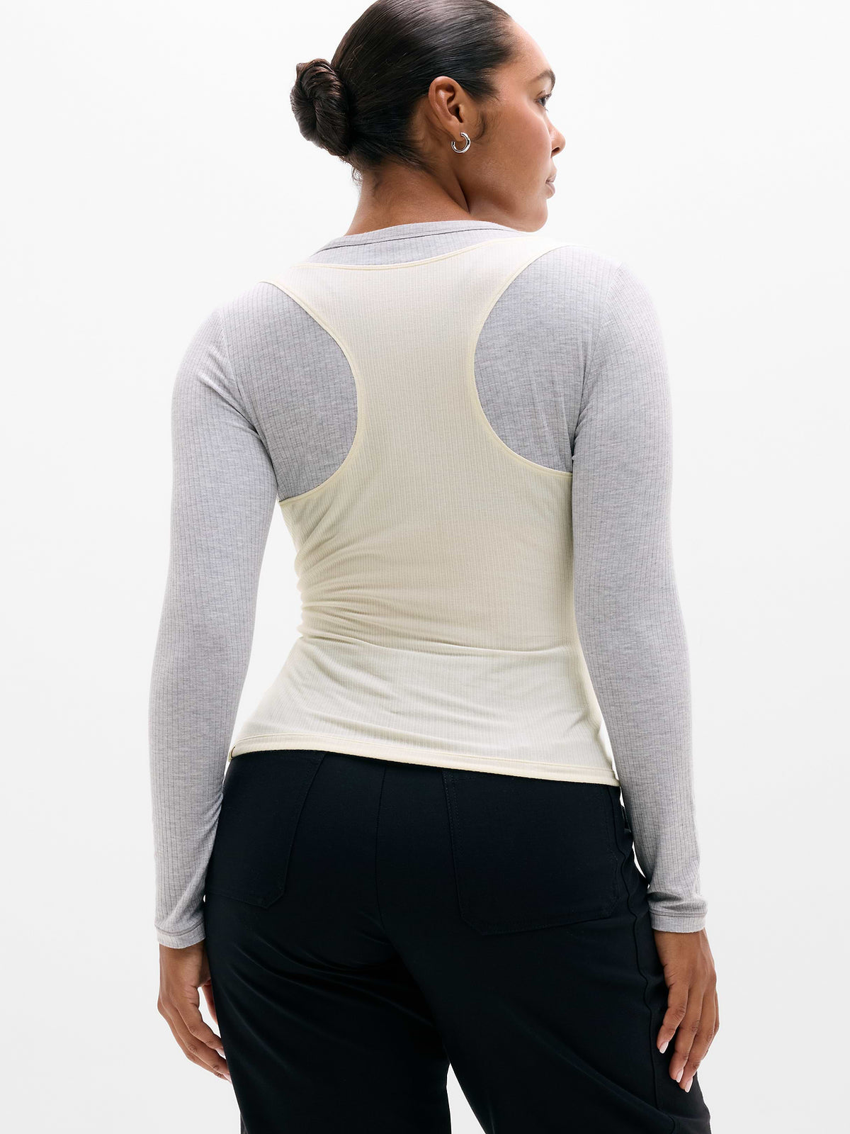 Perfect Rib Layered Top - Grey Heather/Pearl