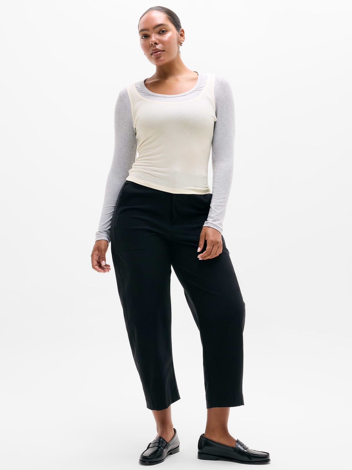 Perfect Rib Layered Top - Grey Heather/Pearl