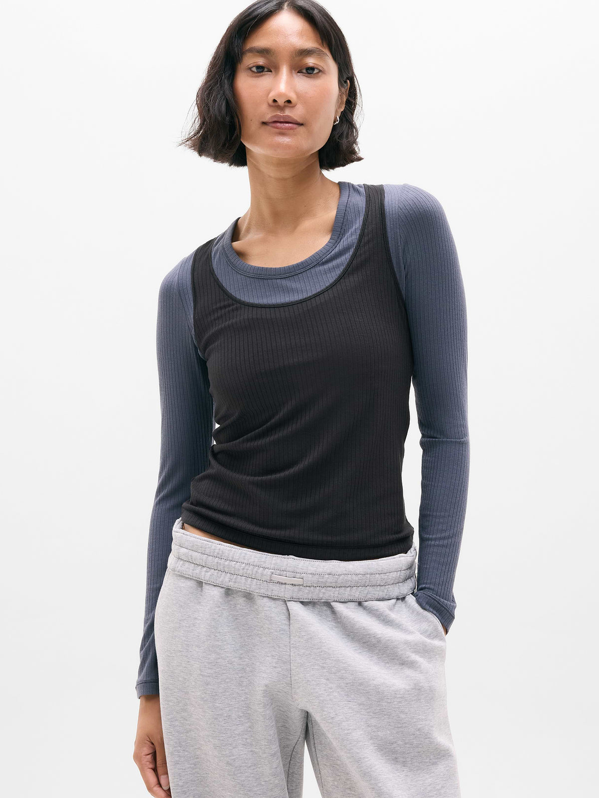 Perfect Rib Layered Top - Black