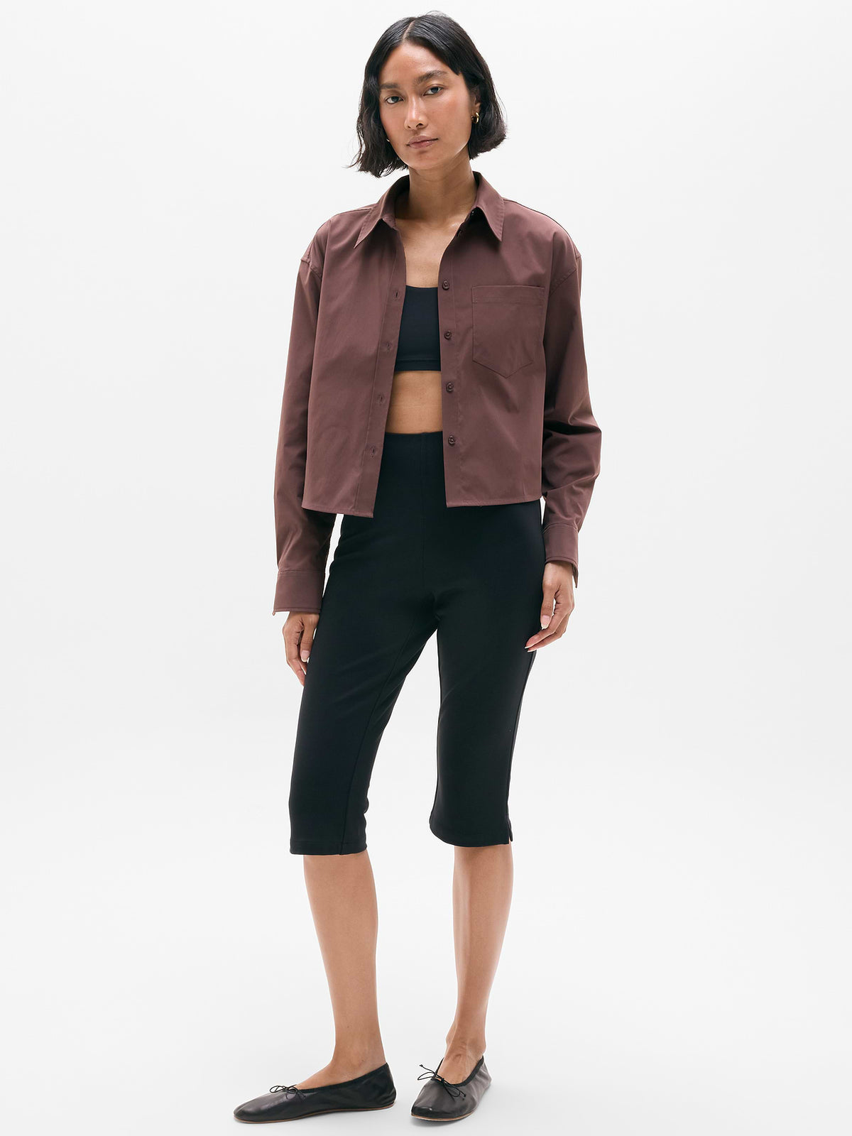 Midday Cropped Poplin Shirt - Nocturnal