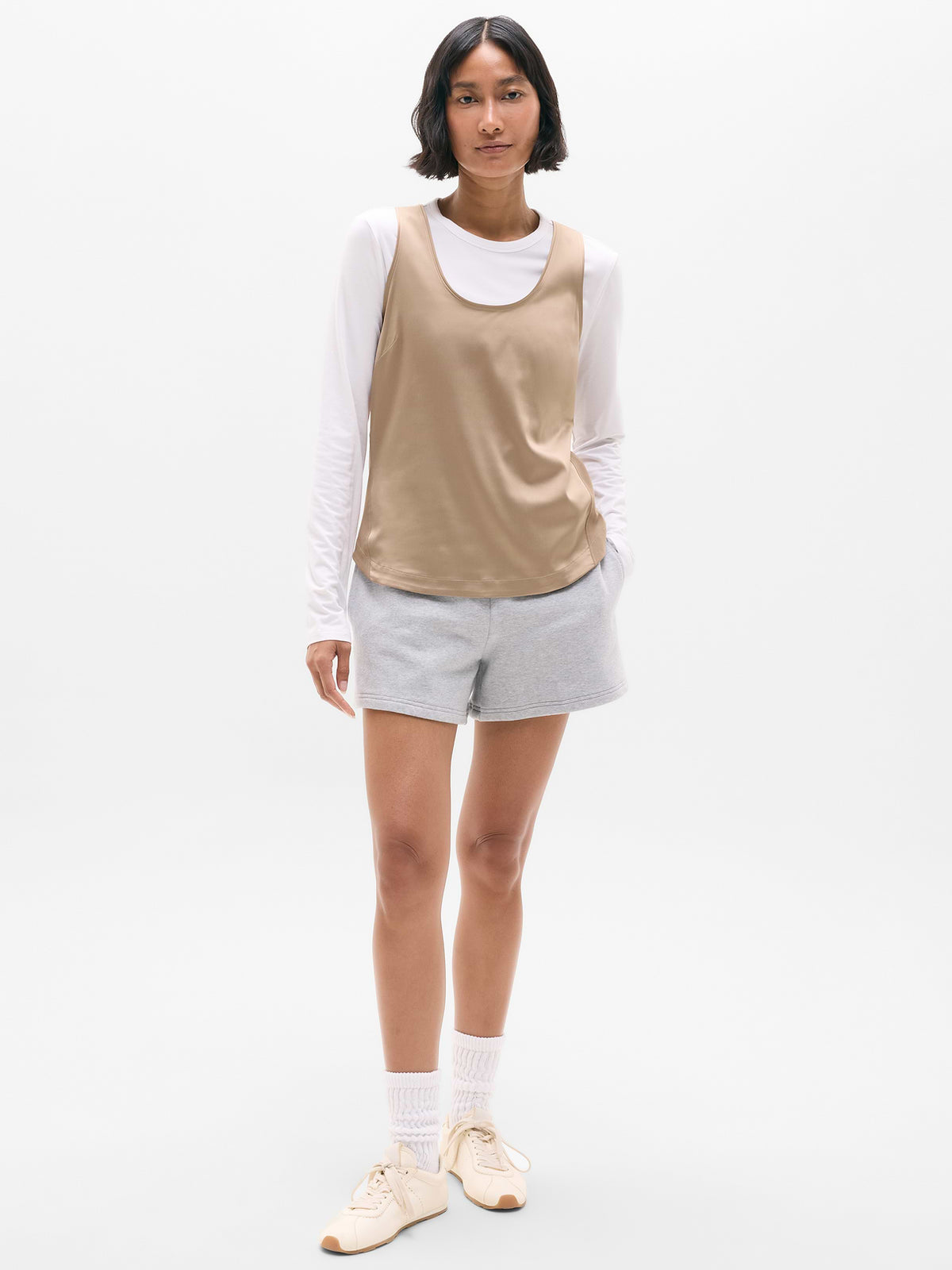 Featherweight Satin Tank - Savanna