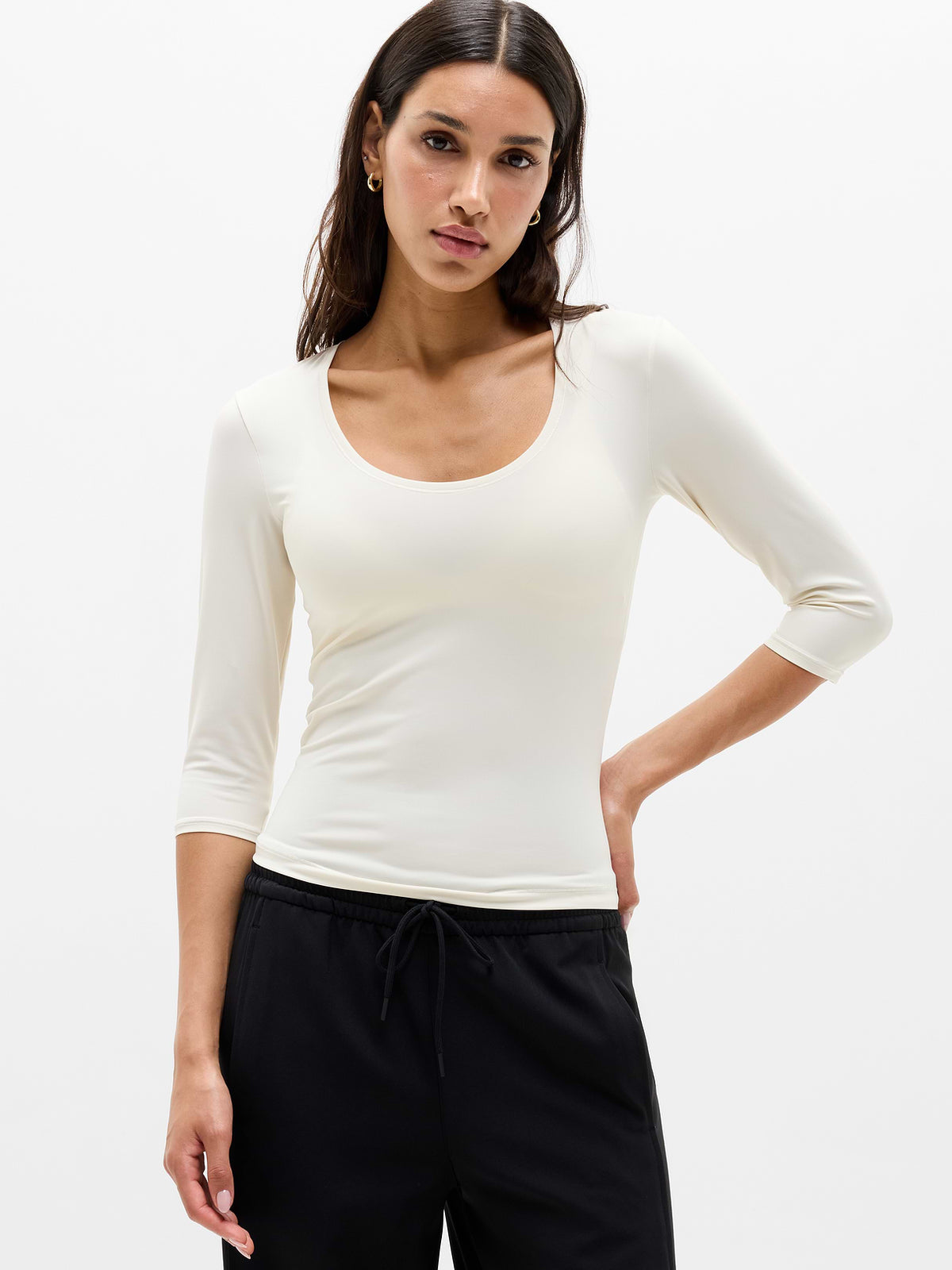 Bodymove Scoop Midi Sleeve Tee - Bone