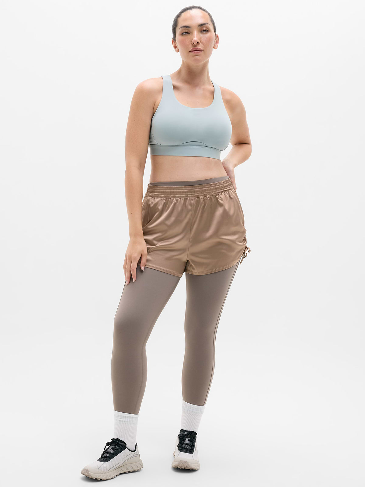 Featherweight Satin Ruched Run Short - Savanna
