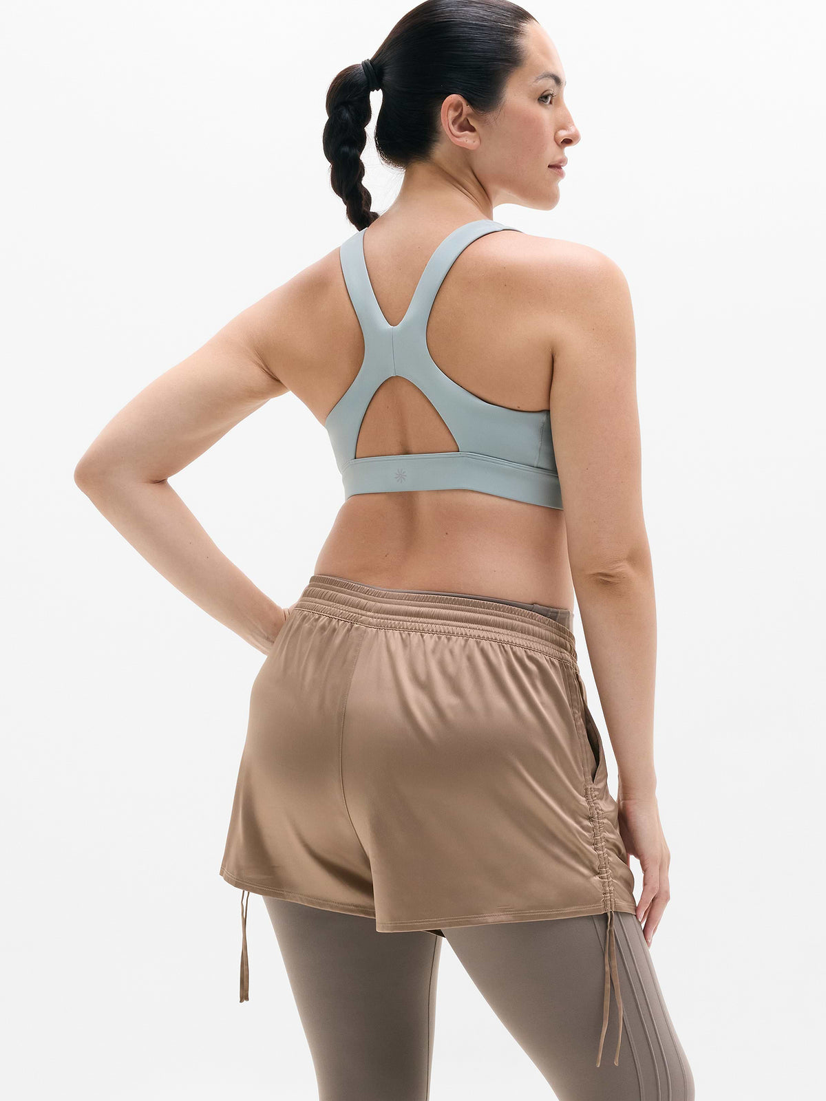 Featherweight Satin Ruched Run Short - Savanna