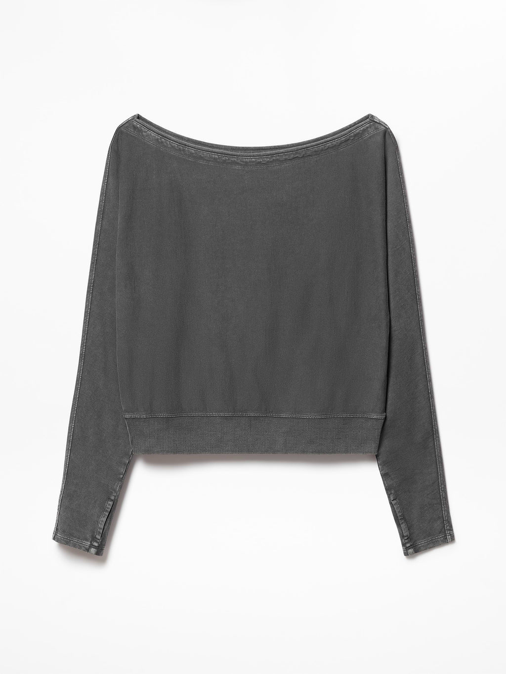 Airy Cotton Terry Snow Wash Boat Neck Sweatshirt - Ash