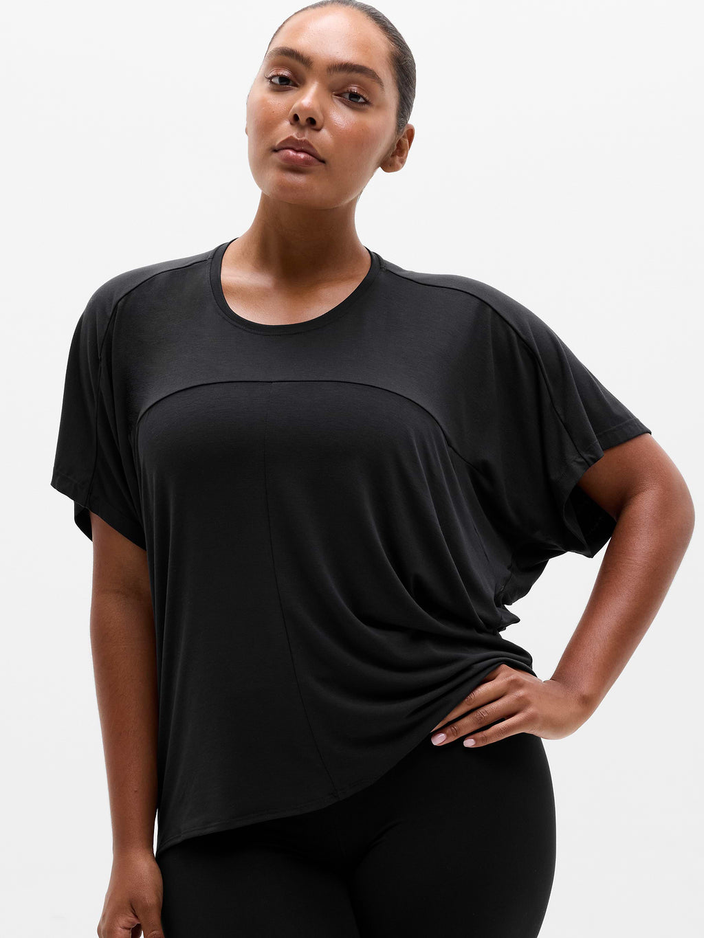 Move With Ease Draped Tee - Black