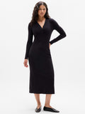 Signature Rib Long Sleeve Maxi Dress - Black
