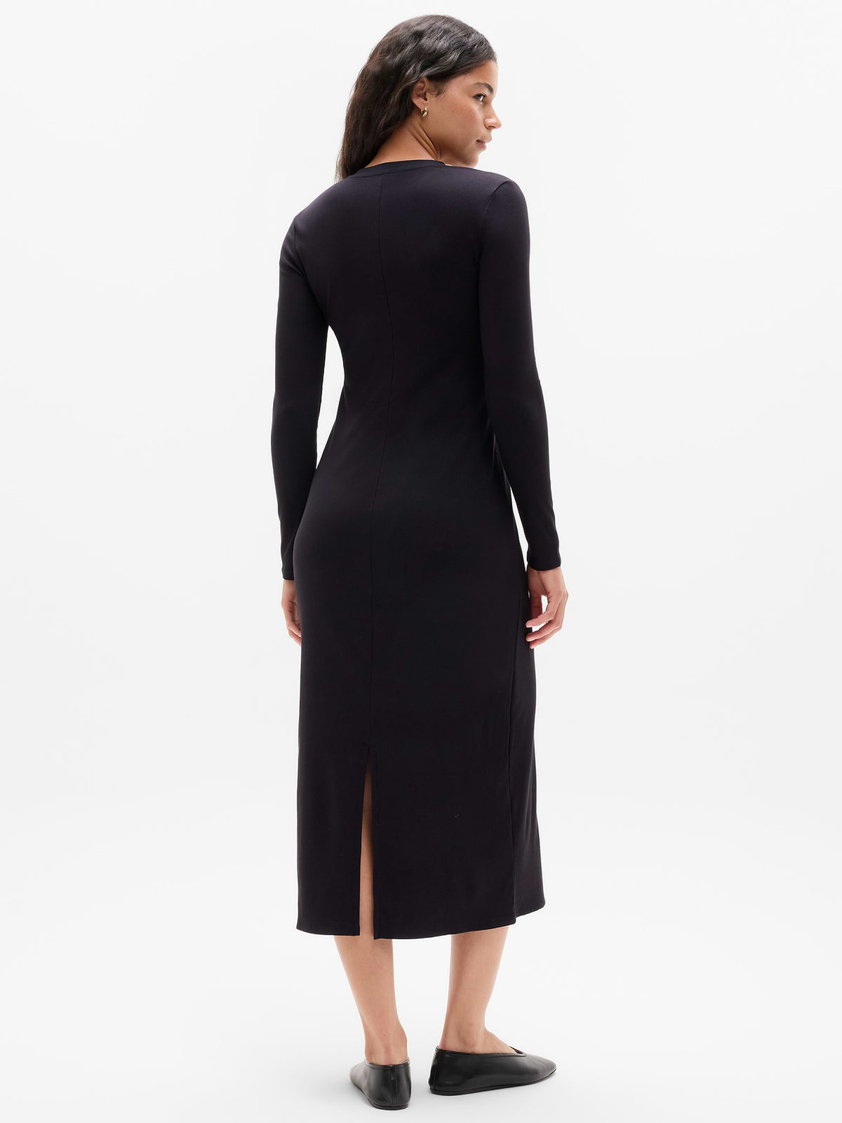 Signature Rib Long Sleeve Maxi Dress - Black