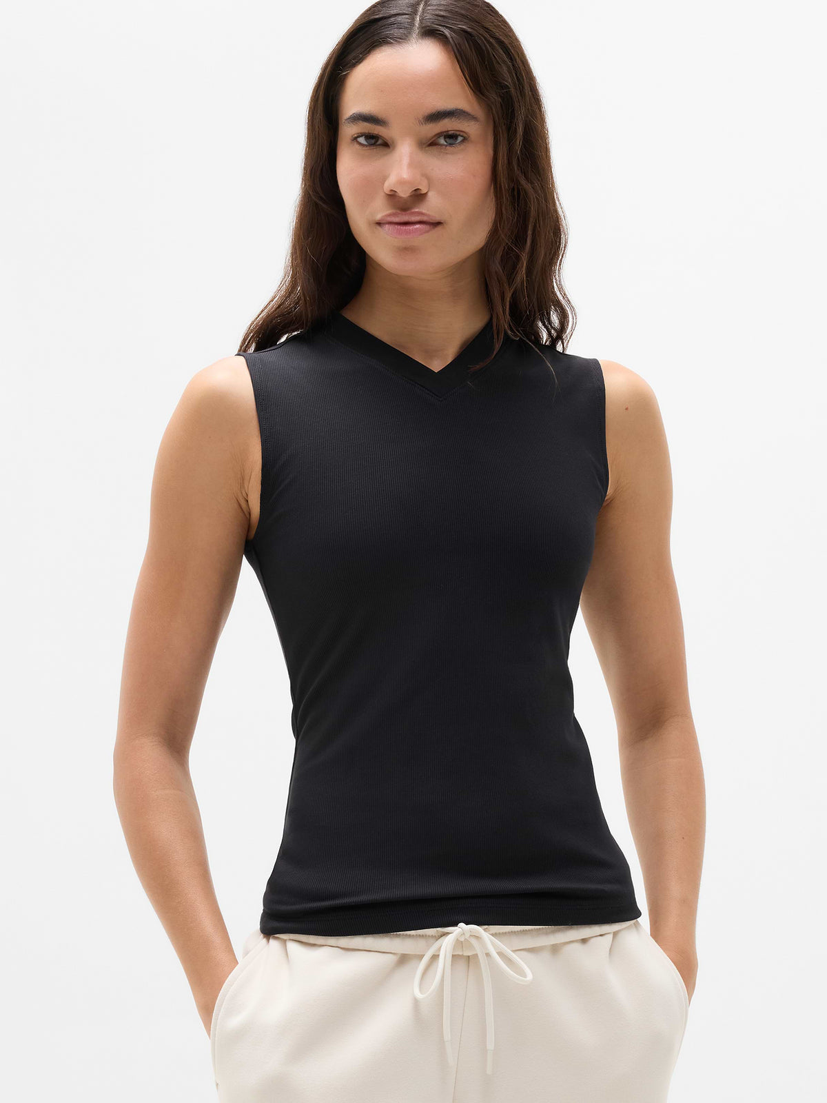 Signature Rib V-Neck Muscle Tank - Black