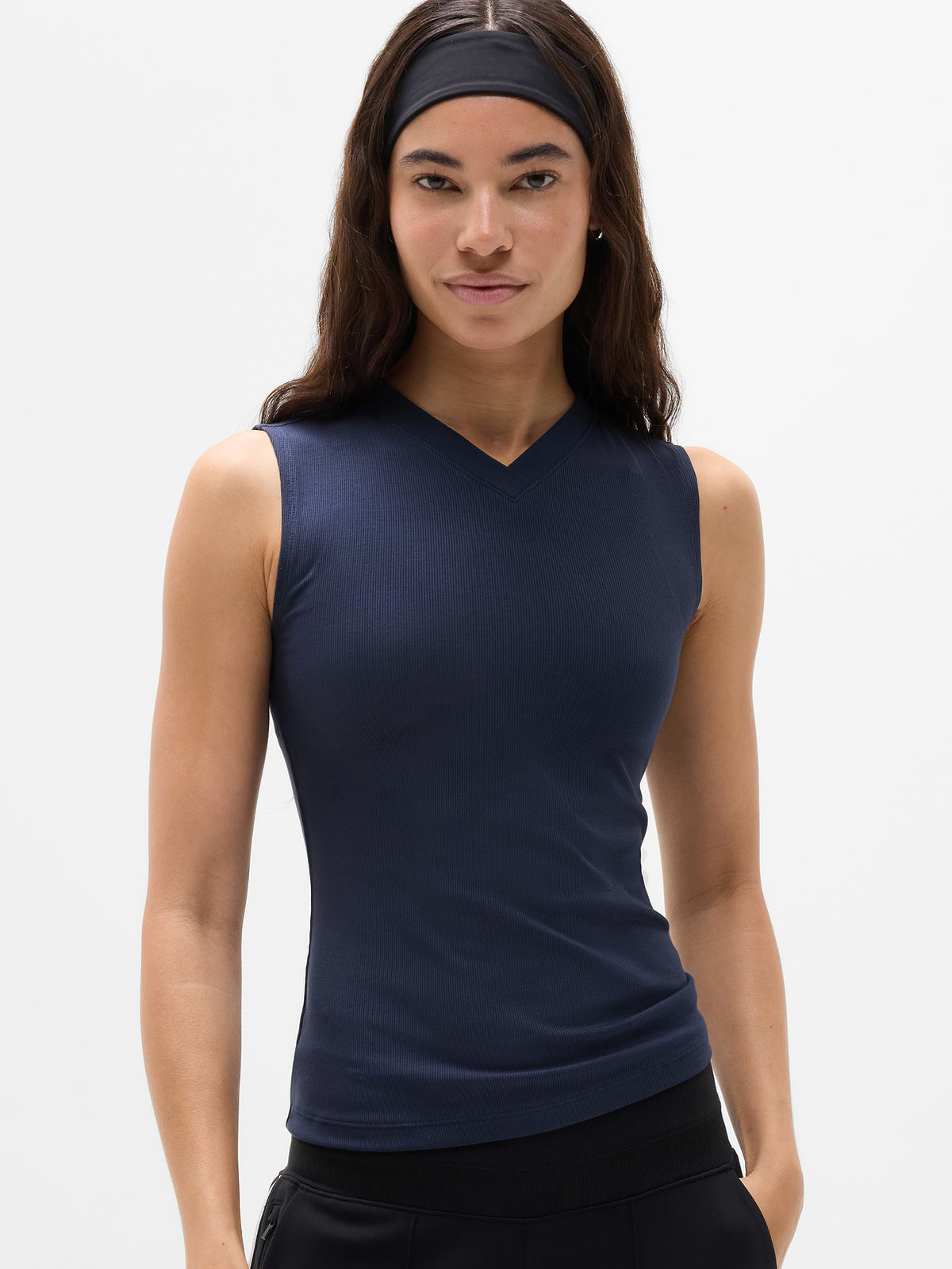 Signature Rib V-Neck Muscle Tank - Navy