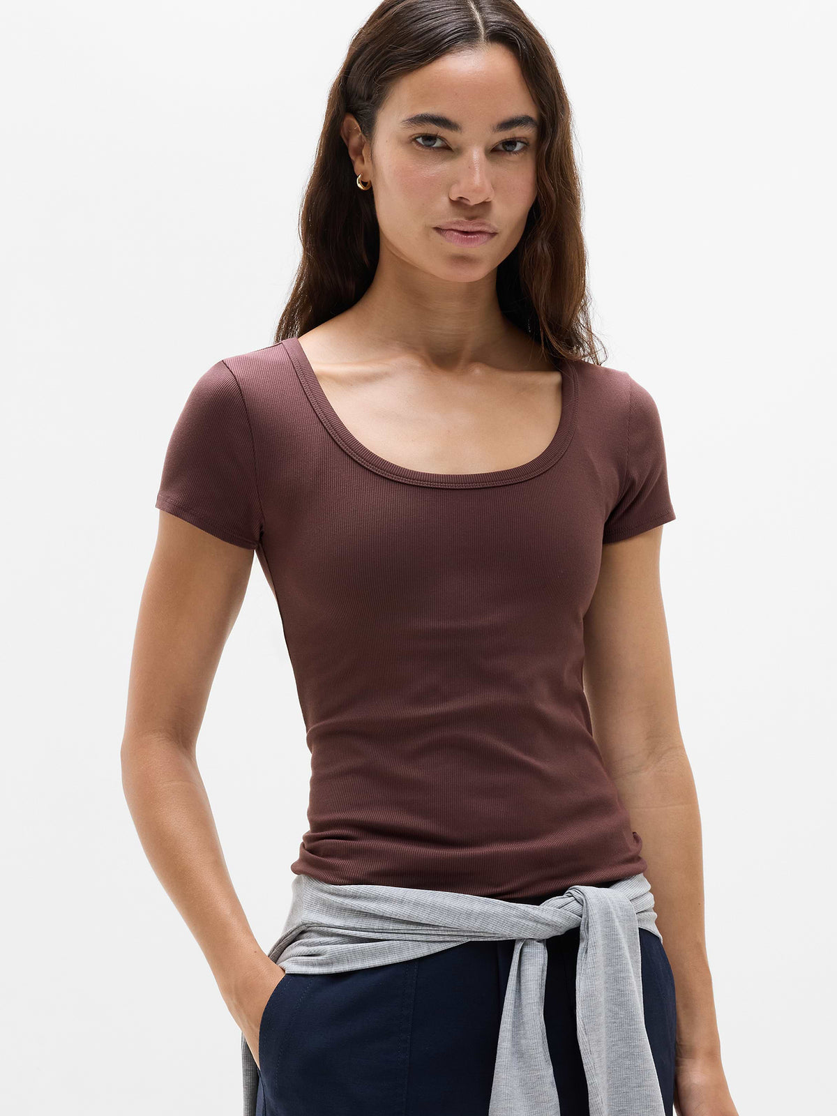 Signature Rib Scoop Tee - Nocturnal