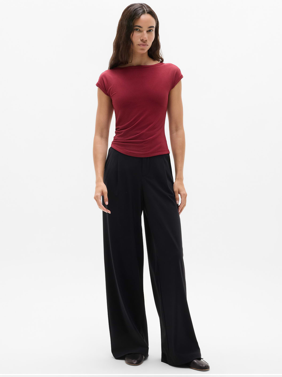 Perfect Rib Boatneck Tee - Decadent Red