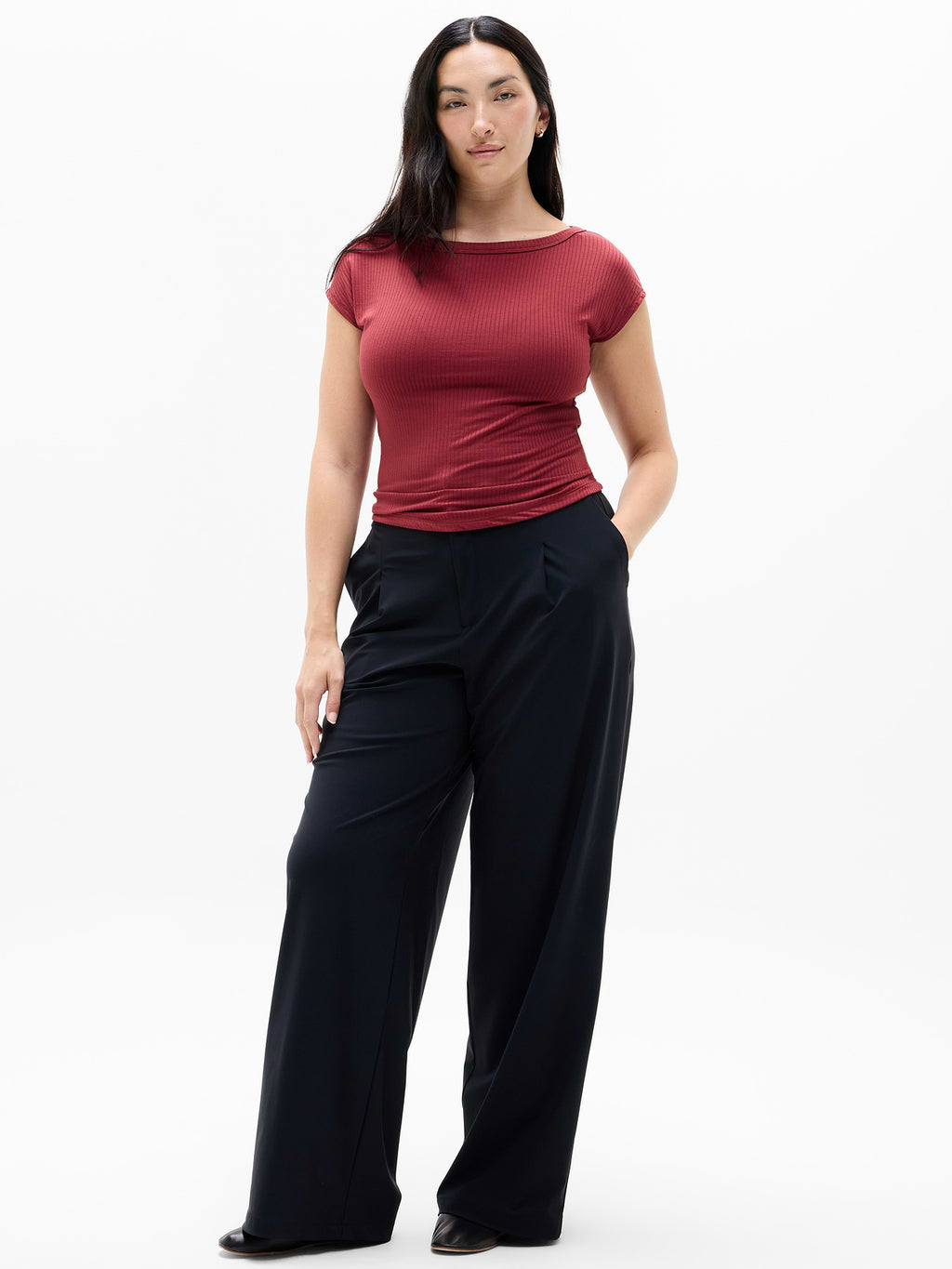 Perfect Rib Boatneck Tee - Decadent Red
