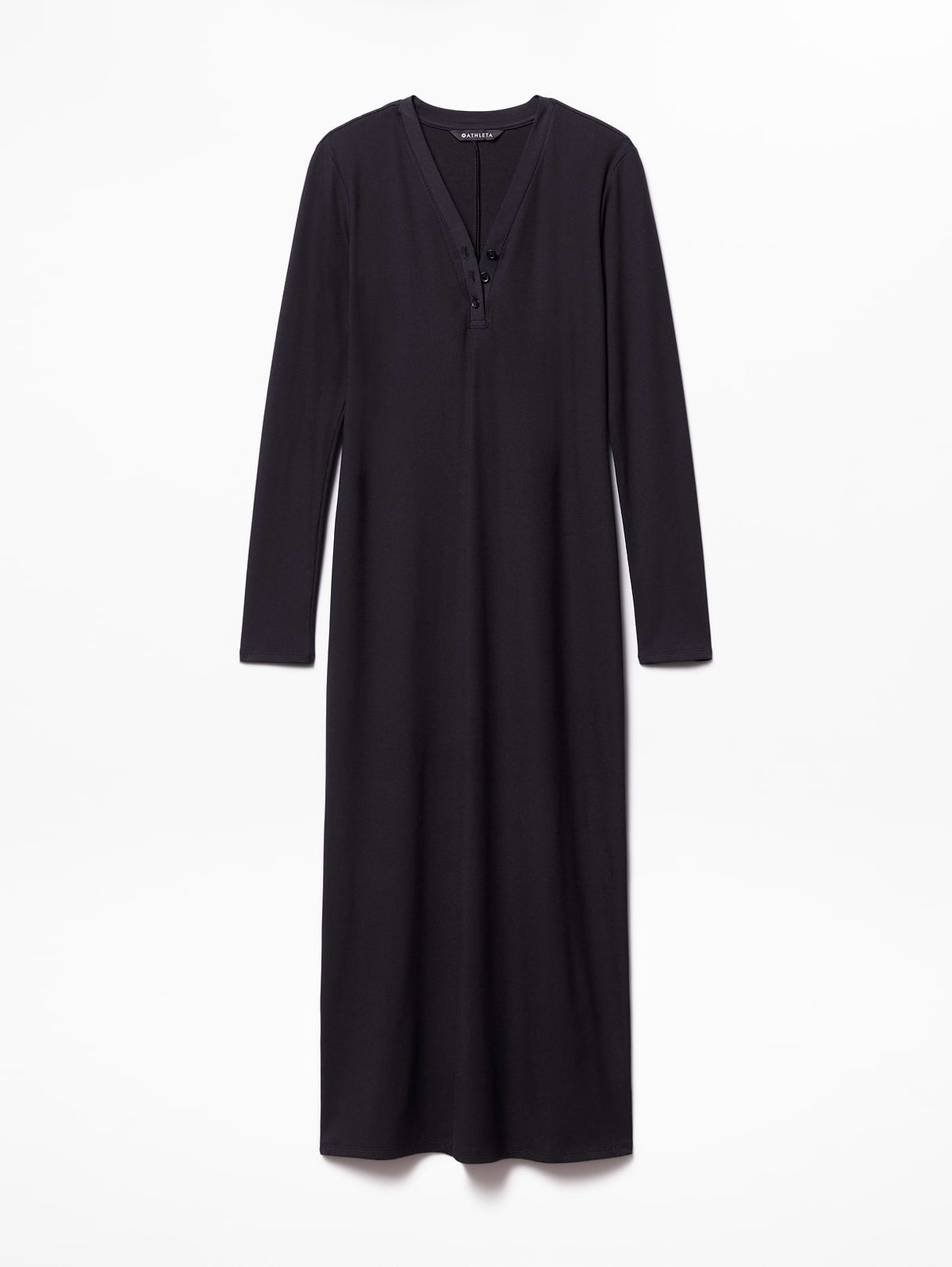Signature Rib Long Sleeve Maxi Dress - Black