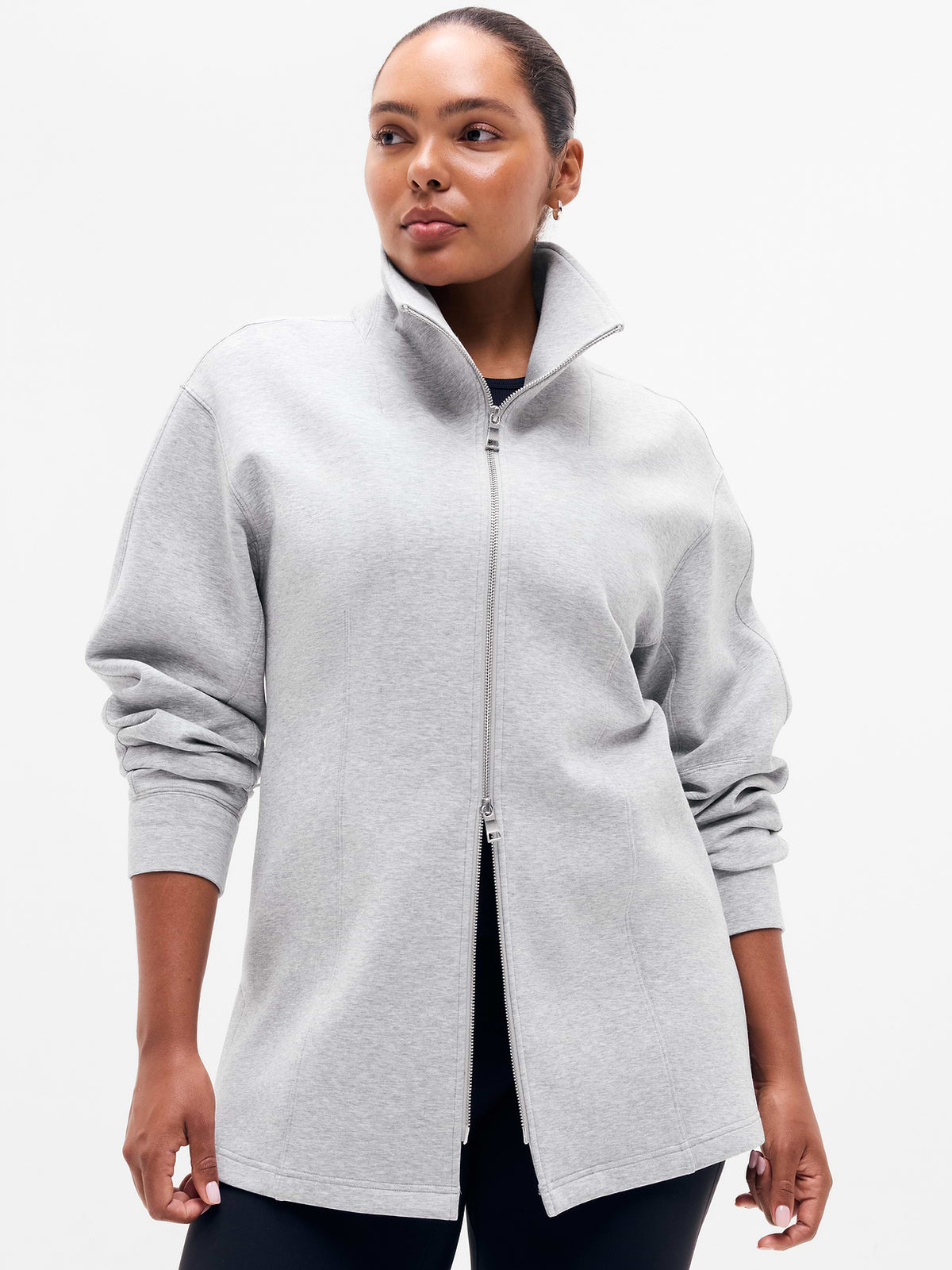Form Knit Seamed Full Zip - Grey Heather