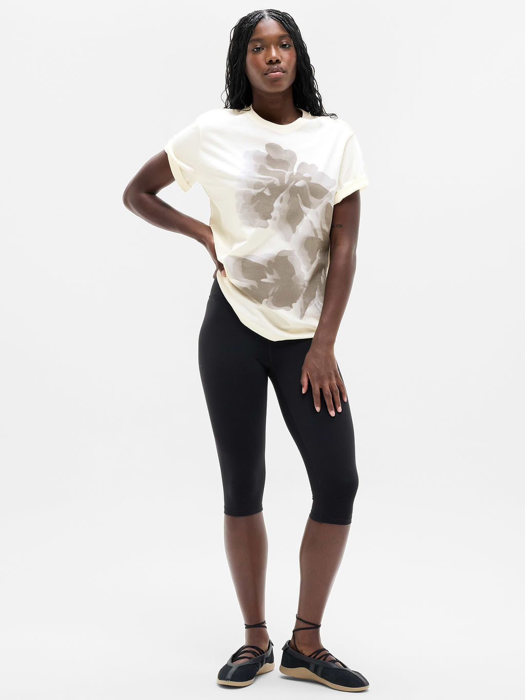 Favorite Cotton Relaxed Graphic Tee - Silhouette Floral Pearl