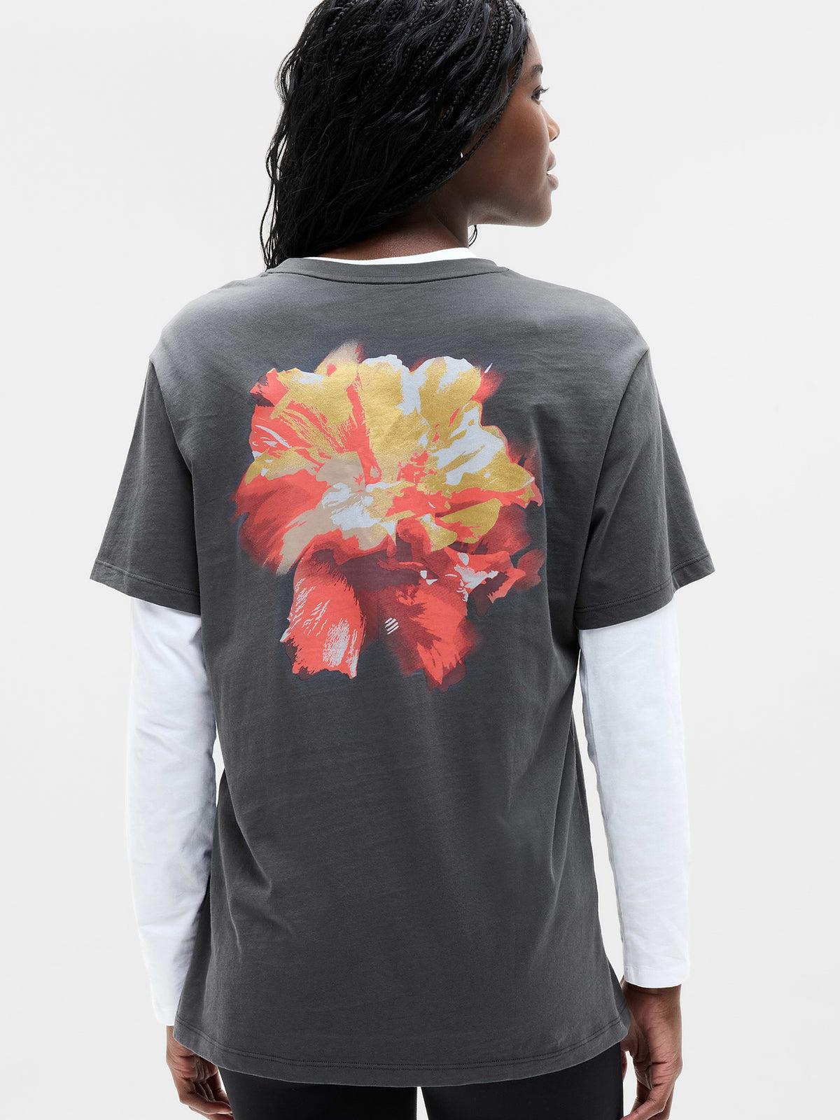 Favorite Cotton Relaxed Graphic Tee - Floral Ash