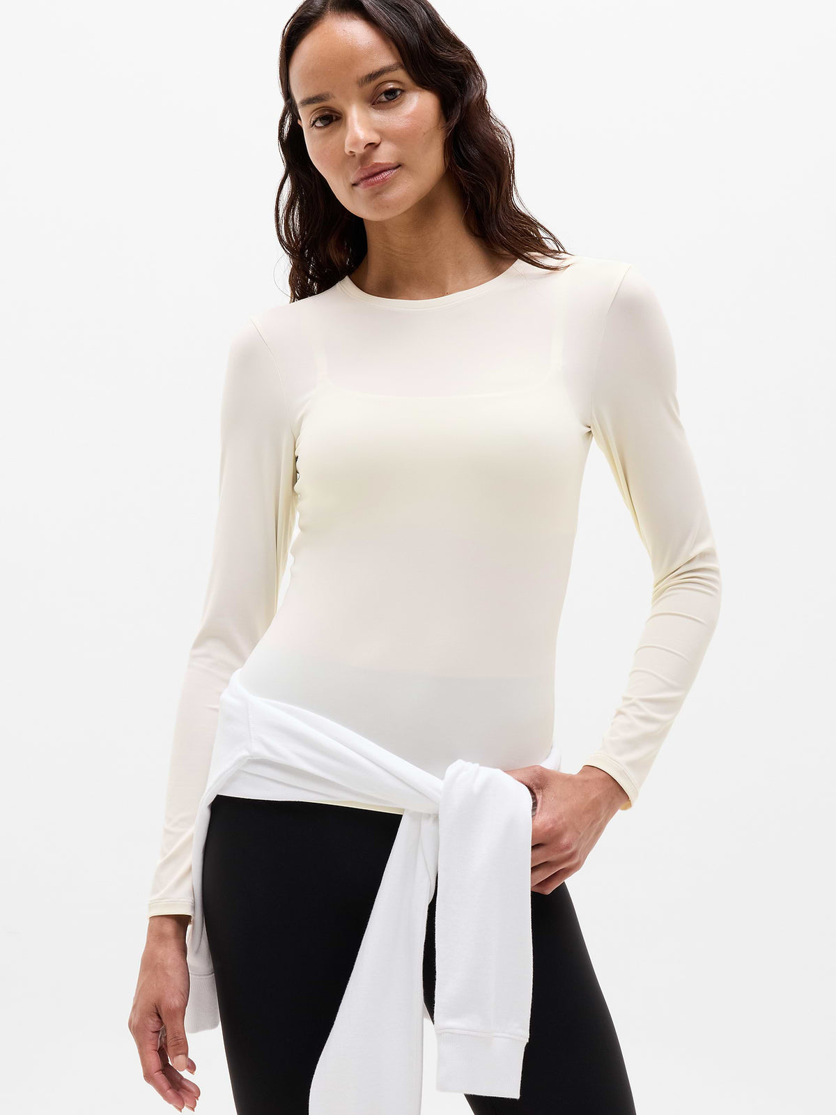 BodyMove Crew Neck Long Sleeve Top - Bone