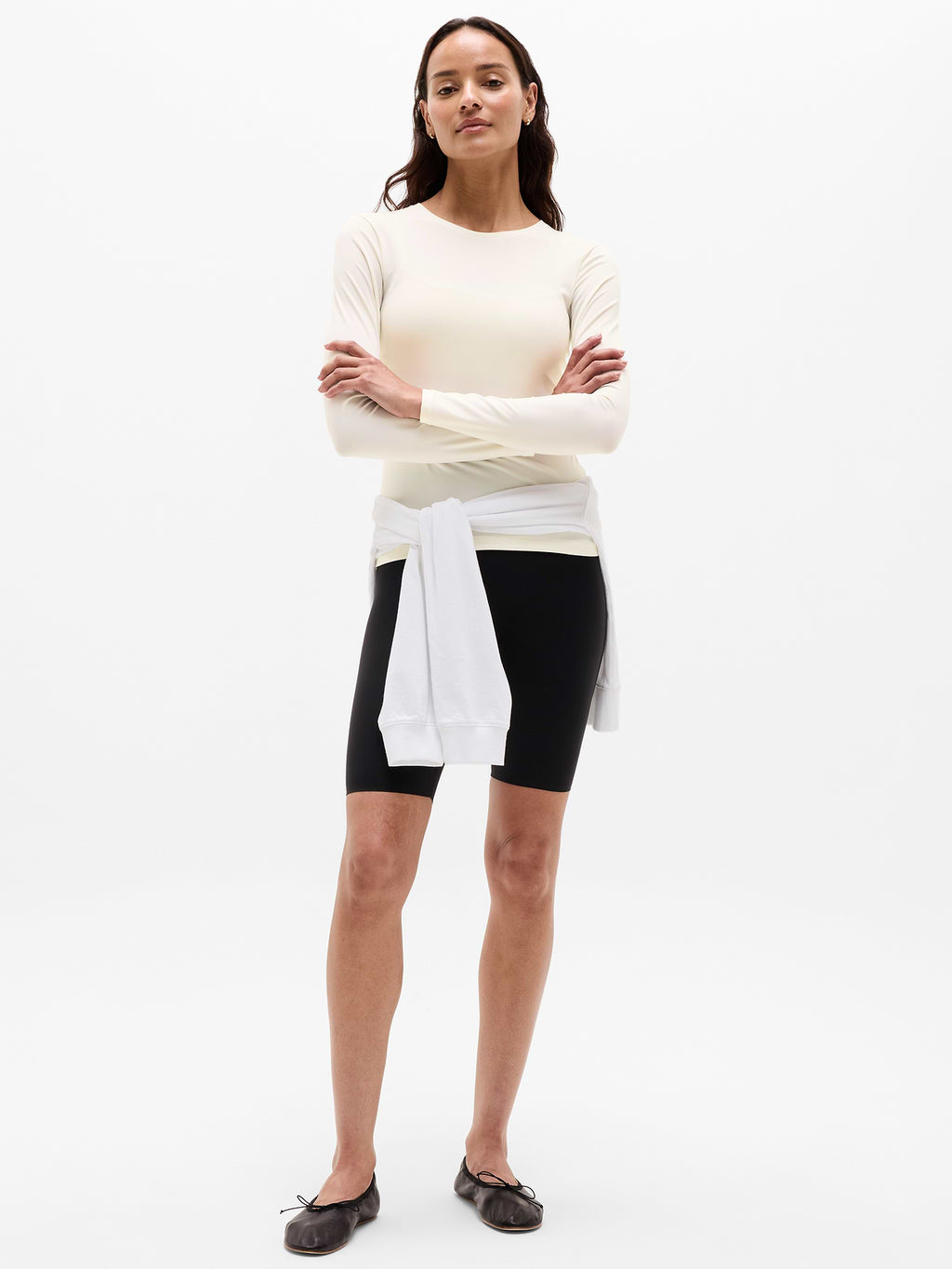 BodyMove Crew Neck Long Sleeve Top - Bone